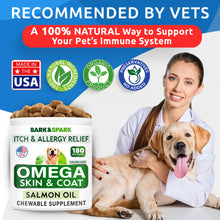 Load image into Gallery viewer, BARK&SPARK Omega 3 for Dogs - 180 Fish Oil Treats for Dog Shedding, Skin Allergy Chews, Itch Relief, Hot Spots Treatment - Joint Health - Skin and Coat Supplement - EPA & DHA Fatty Acids - Salmon Oil