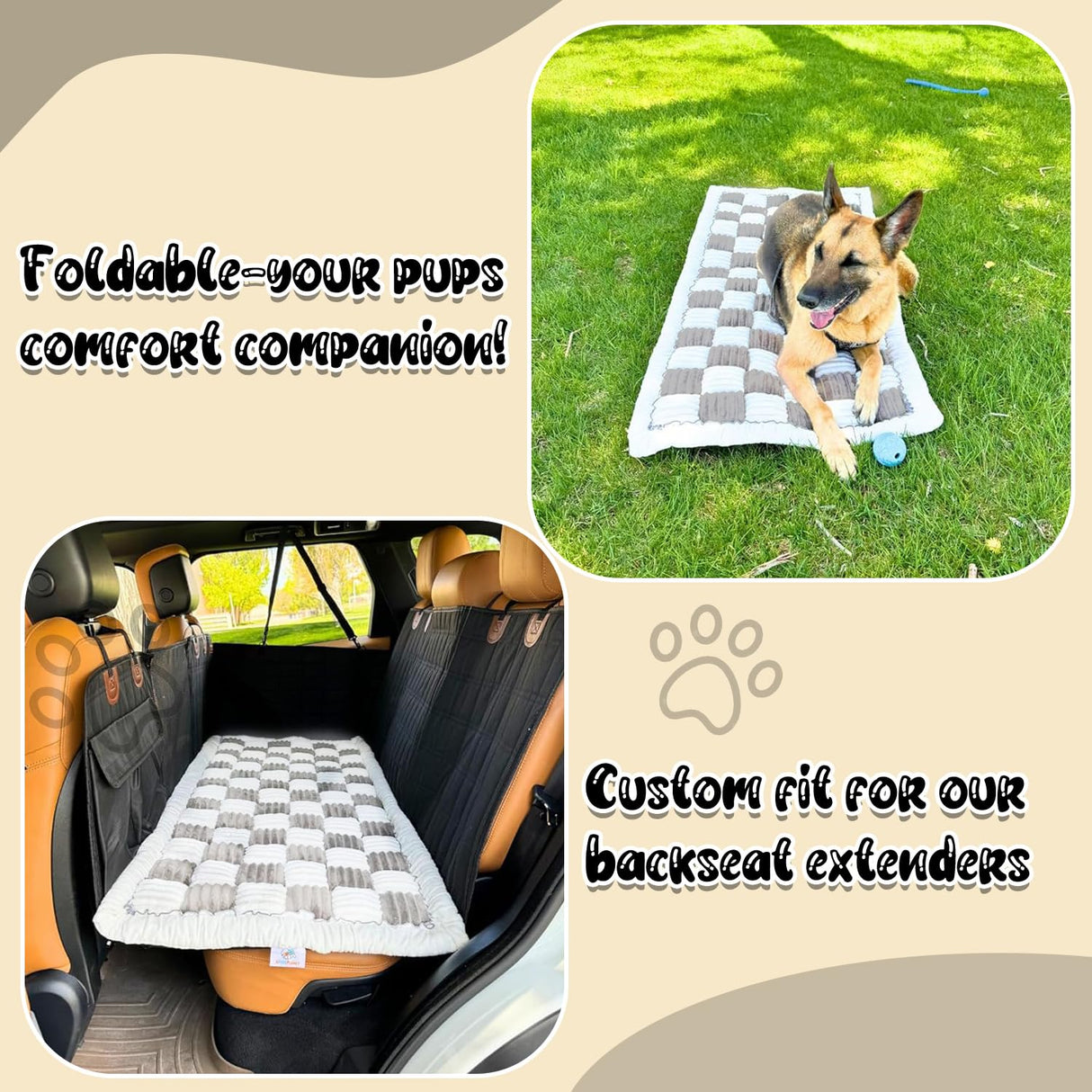 TiInsta Backseat Pet Bed Mat,Dog Bed for Car,Dog Seat Cover for Car Back Seat, Non-Slip Travel Pet Mat, Fit for Backseat Extenders and Seat Covers (Light Gray&White)