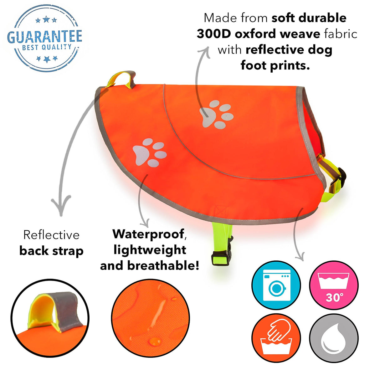 Funtone Colors Dog Reflective Vest - Comfortable Jacket Safety Hunting, High Visibility for Dogs with Elastic Straps and Clasp Closure-Orange, Medium
