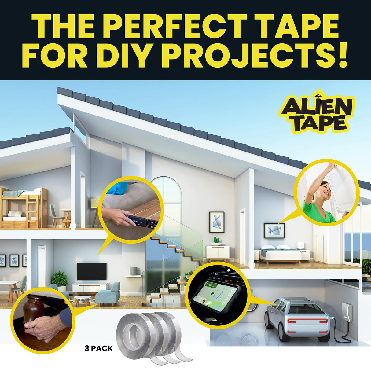 ALIEN TAPE Double Sided Tape Heavy Duty, Nano Tape, Double Sided Mounting Tape, Heavy Duty Double Sided Tape for Walls, Wall Tape, Clear Adhesive Tape for Poster Photo Wall DΓ©cor As Seen on TV 10 Feet