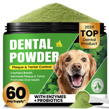Load image into Gallery viewer, Dog Teeth Cleaning Powder, Dog Dental Powder and Cats Breath Freshener, Plaque Off Pet Tooth Cleaning lab co, Bad Breath & Tartar Remover for Dogs, Dog Teeth Cleaning with Enzymes- 60-Day Supply -Mint