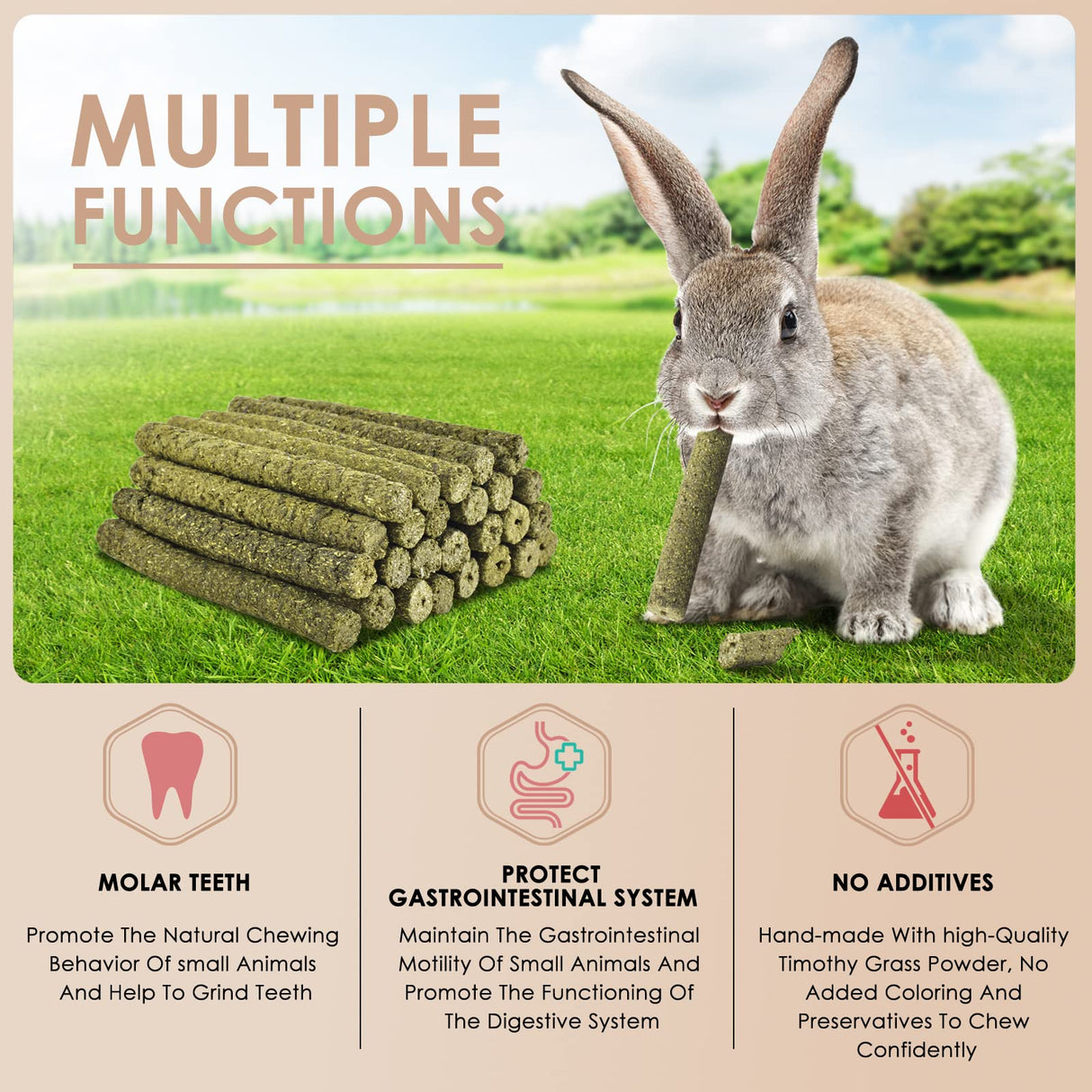 Bissap 114PCS Timothy Hay Sticks for Rabbits, Natural Timothy Grass Molar Teeth Stick Chew Toys for Bunnies Chinchillas Guinea Pigs Hamsters and Other Small Animals Treats