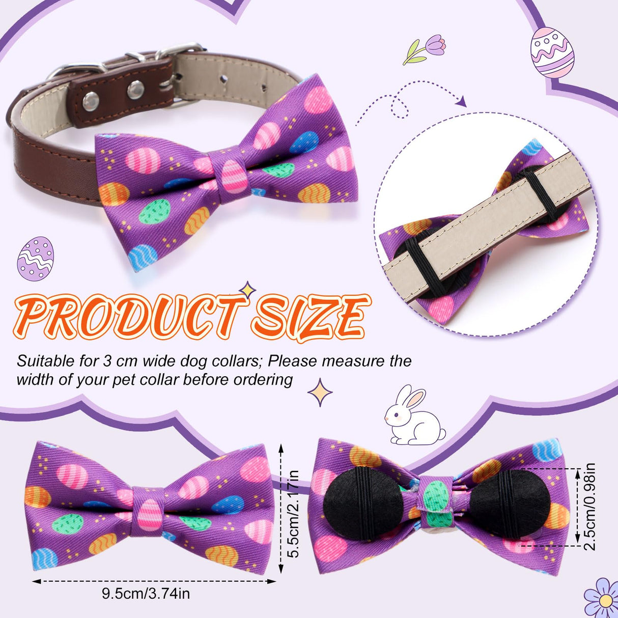 Hillban 50 Pcs Easter Dog Collar Bowties Rabbits Chicks Eggs Carrots Collar Dogs Accessories Attachment with Elastic Bands Detachable Charms for Pets Holiday Costume Photo Props Accessories Shops