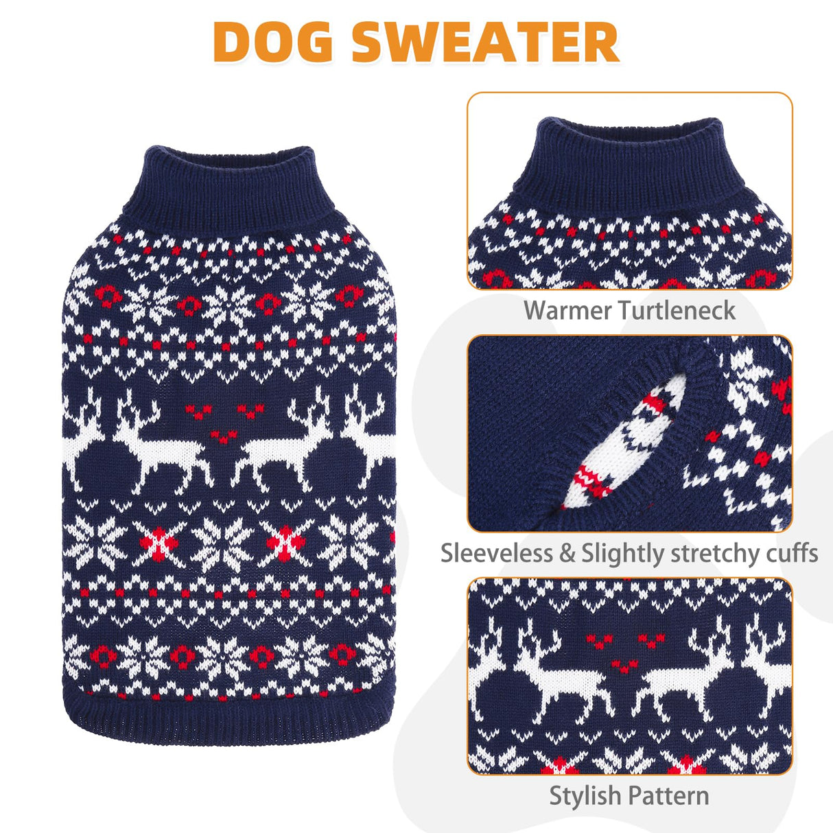 KOOLTAIL Christmas Dog Sweater, Cold Weather Pullover Classic Knitwear, Reindeer Snowflake Pattern Thick Warm Winter Pet Clothes,Cable Knit Sweaters for Small Medium Large Dogs Boy Girl,Navy Blue L/XL