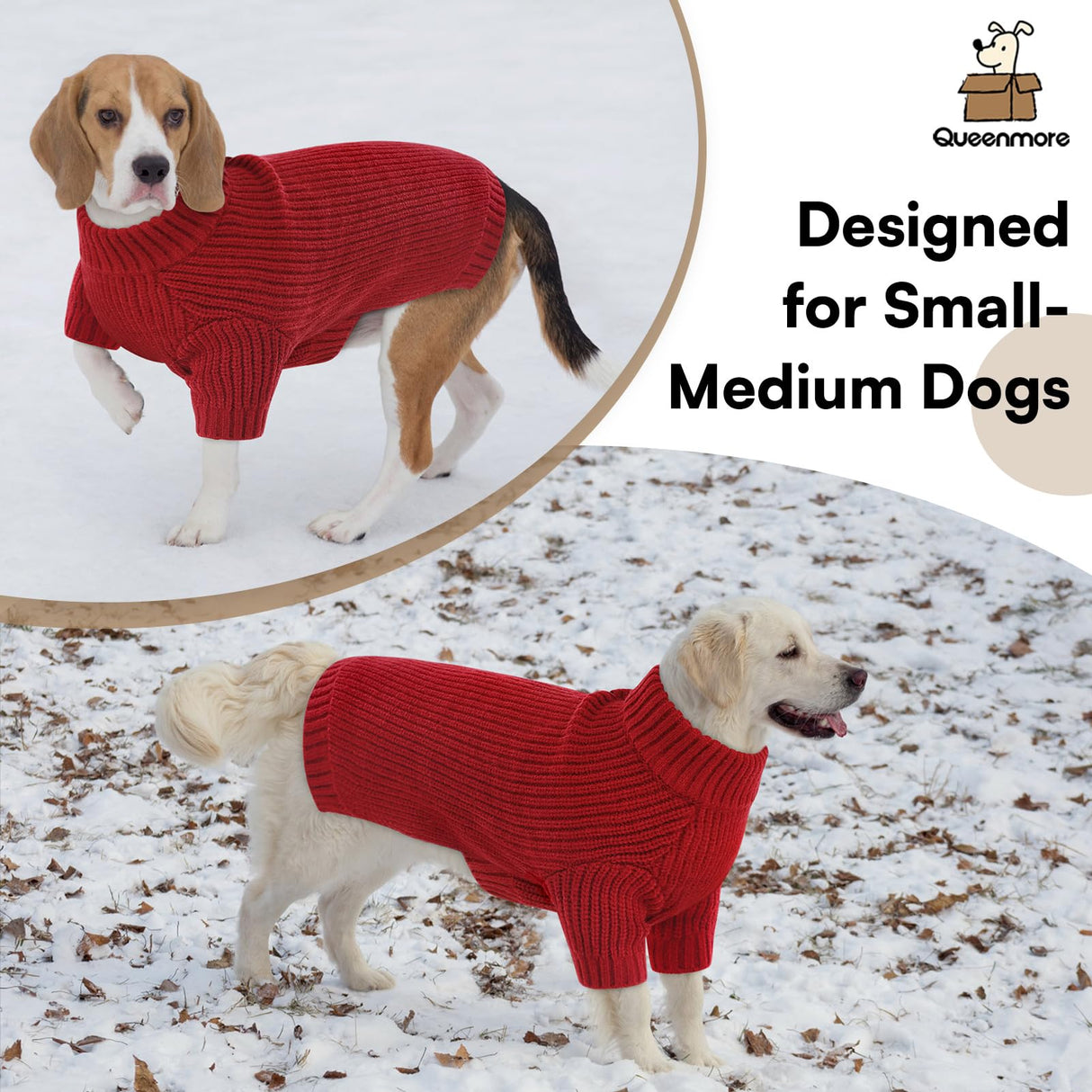 Queenmore Dog Sweaters for Medium Dogs Boy,Medium Dog Sweater,Dogs Christmas Sweaters,Thick Knit Turtleneck Pullover,Extremely Soft & Warm Pet Winter Clothes for Girl Male Female