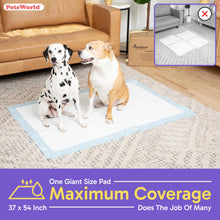 Load image into Gallery viewer, PETSWORLD Enormous Dog Training & Potty Pads, 37x54 inch - Tear Resistant with Strong Leak-Proof Backing, Optional Adhesive Tape, 50 Count