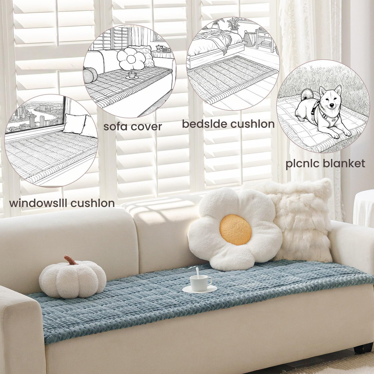 Disayu Couch Cover for Dogs Washable, Non Slip Couch Covers for 3 Cushion Sofa Pet Friendly, Fuzzy Pet Couch Cushion Covers for Dog,Thick,Soft for Sofa Protector (Blue Gray, 27.6" x 82.7"/70 x 210cm)
