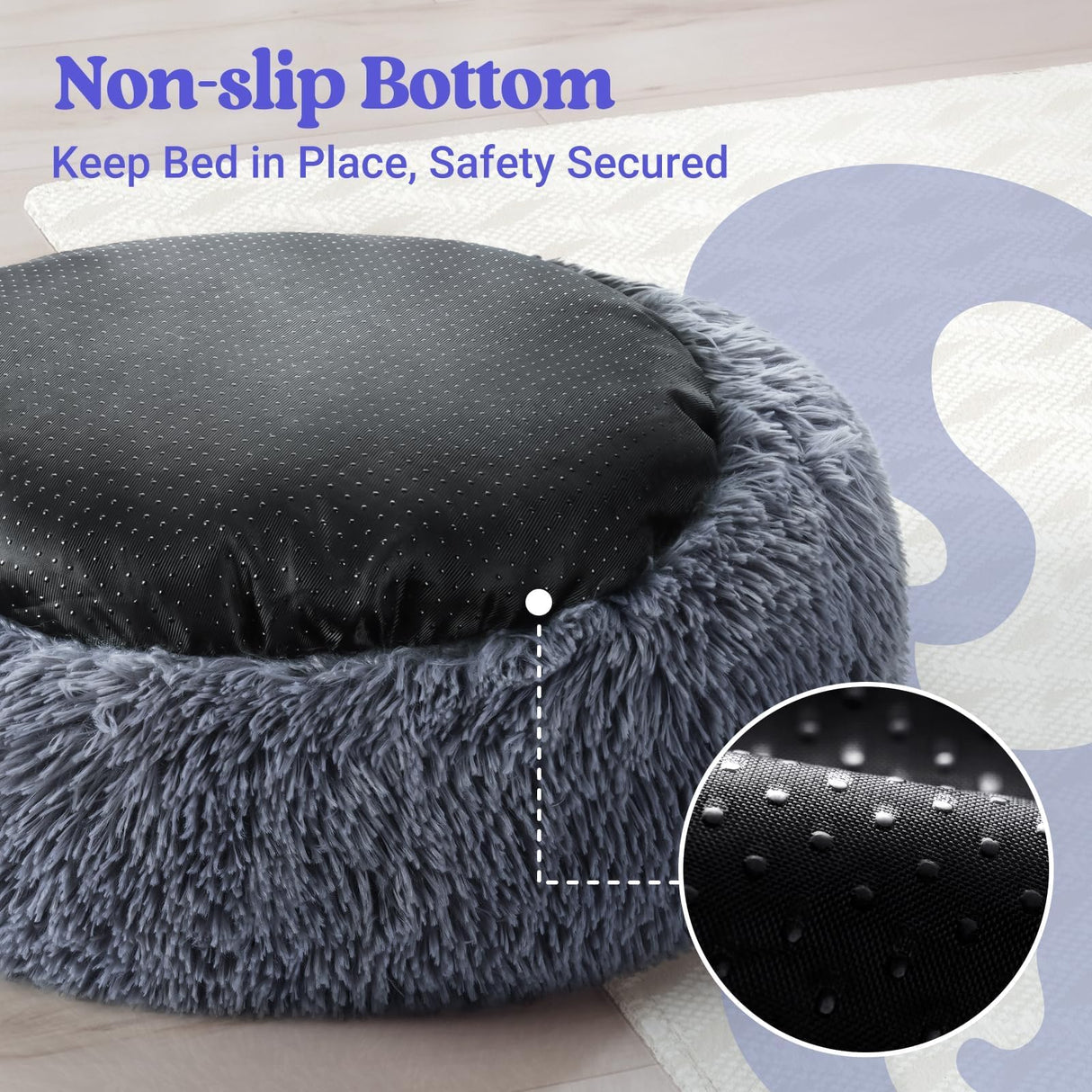 rabbitgoo Calming Dog Bed for Small Medium, 30 inches Pet Bed Machine Washable, Non-Slip Round Fluffy Plush Faux Fur Large Cat Cushion, Soft Donut Cuddler Cushion for Small Dogs, Dark Grey
