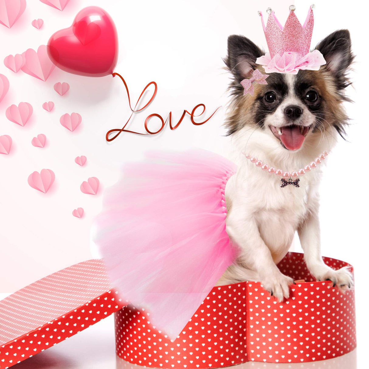 GAGILAND Dog Birthday Party Supplies Dog Birthday Outfit Pink Tutu for Dogs Dog Birthday Hat Necklace and Bowtie Hairpin for Dogs (24-31 inch Wrist)
