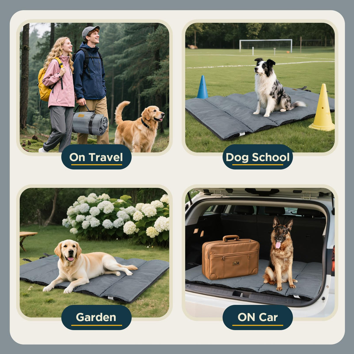 Gimars Upgraded Outdoor Dog Bed with Waterproof Film, Easy to Roll Up with Buckle, Large Travel Pet Bed for Medium & Large Dog, Portable, Foldable, Washable for Camping,Traveling