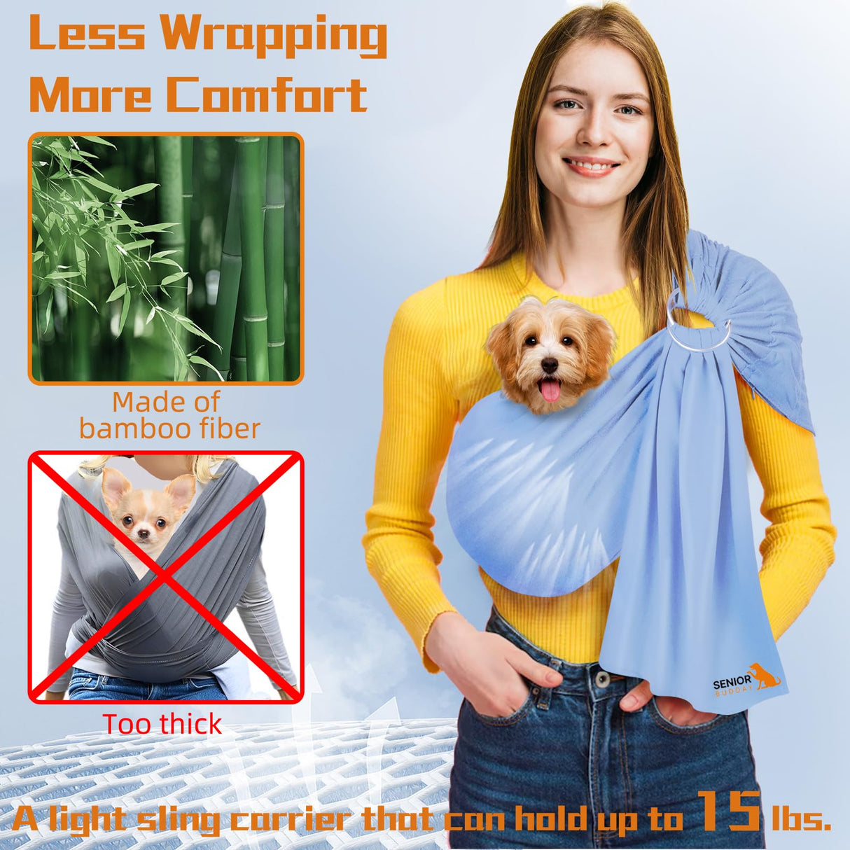 Dog Sling Carrier for Small Dogs,Carrying Wrap Anti-Anxiety Cat Sling,Adjustable Pet Sling(Light Gray)