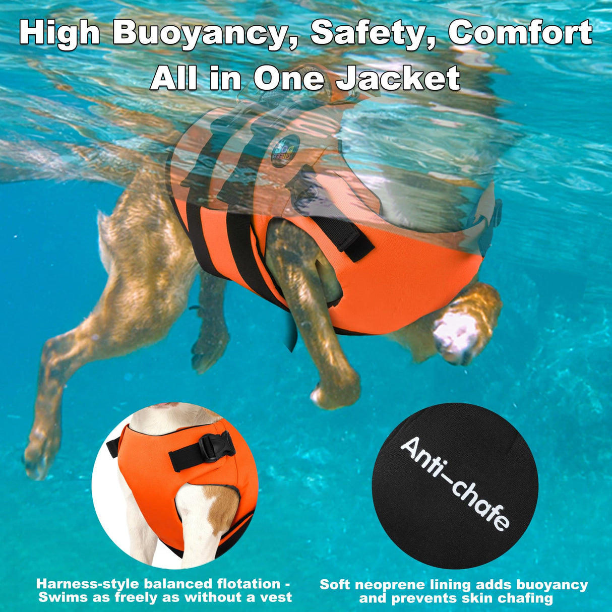 Dogcheer Dog Harness Life Jacket, High Buoyancy Neoprene Dog Life Vest for Swimming Boating, Adjustable Puppy Swim Vest Reflective Pet Float Vest for Small Medium Large Dogs - Orange, S