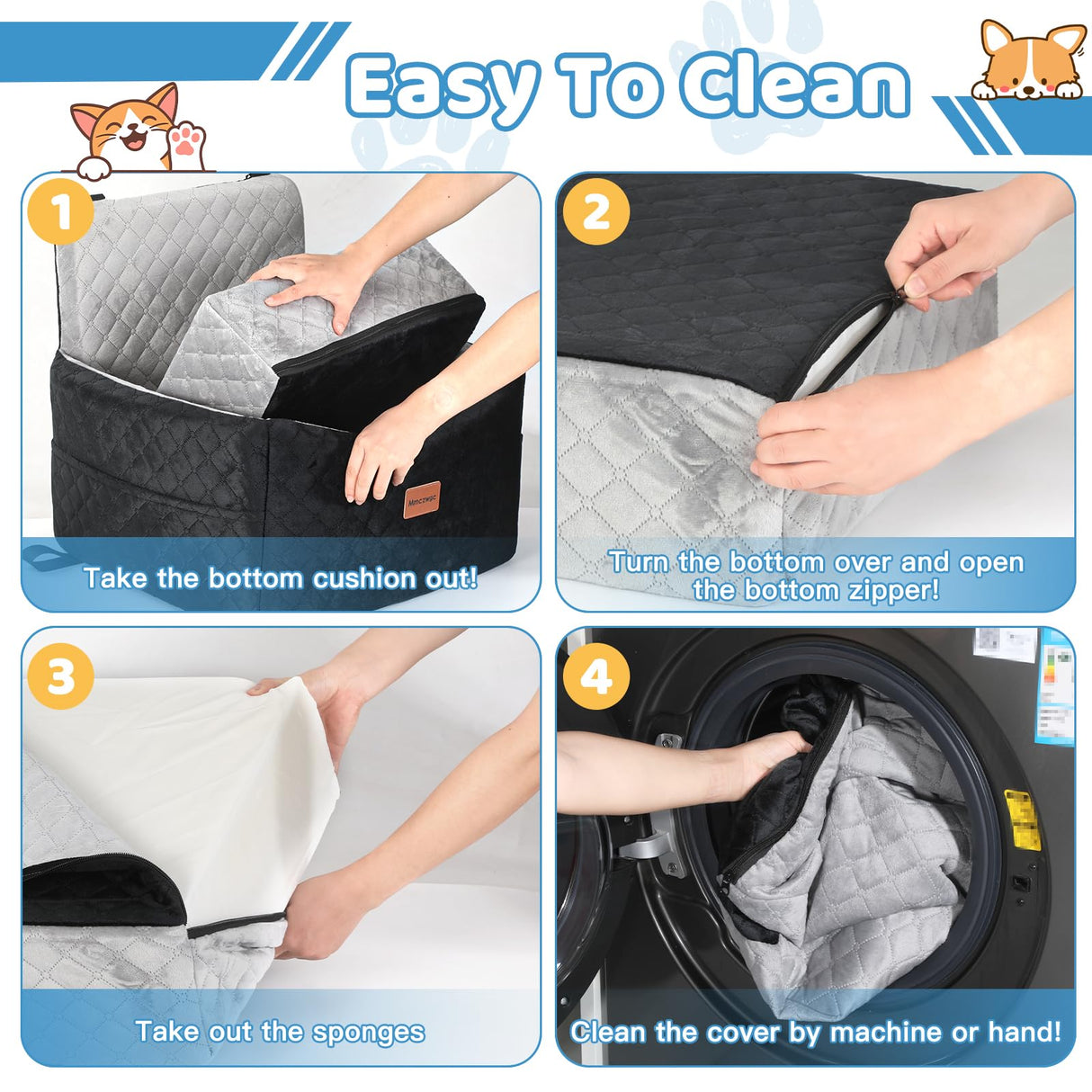 Mmczwgc Dog Car Seat for Small/Medium Dogs Under 35 lbs – Pet Booster Seat with 6-inch Memory Foam, Dog Car Bed with Removable and Washable Cover, 2 Safety Belts and 2 Storage Bags