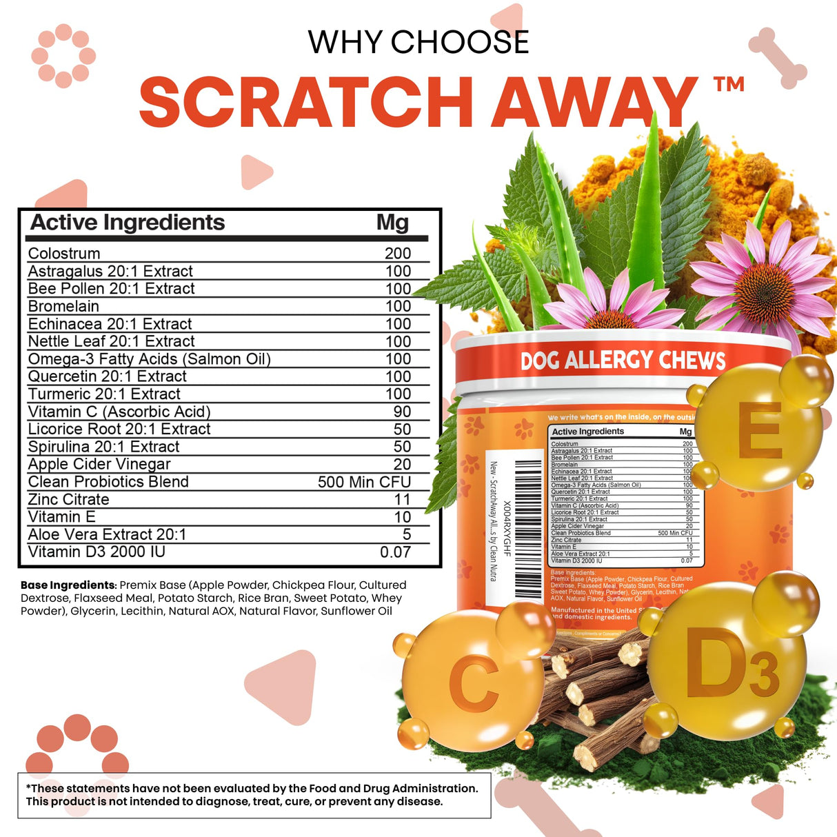 Dog Allergy Chews and Itchy Skin Relief for Dogs | Colostrum Quercetin Astragalus Bromelain | Immune Anti Itch Coat Supplement Aller Ichting Bites Treatment Paw Allergies + Echinacea Nettle Omega 3