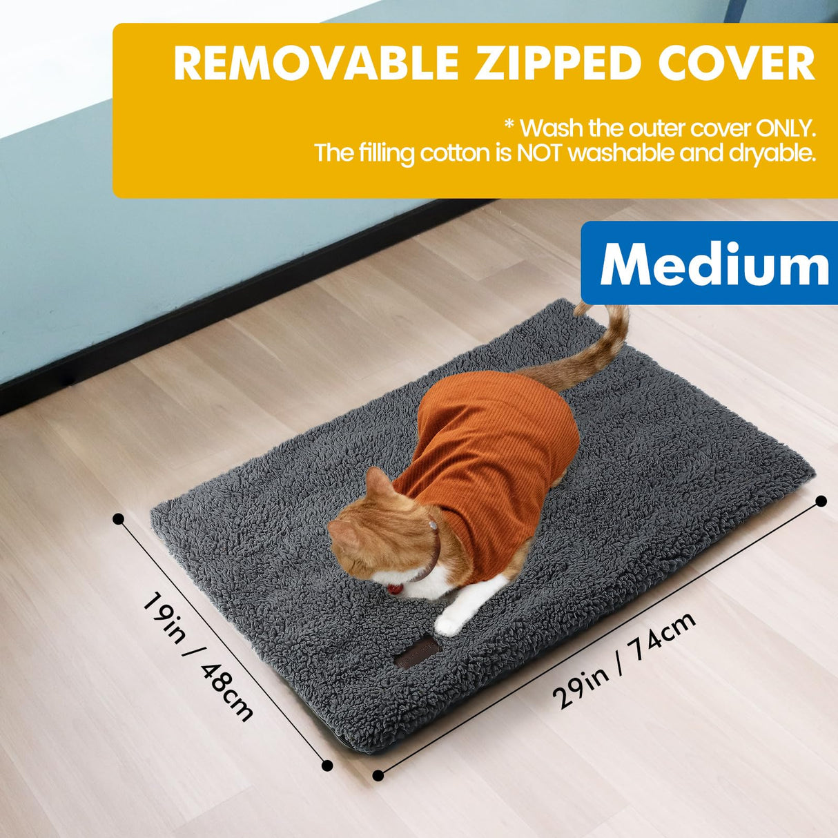 Self Warming Cat Bed Self Heating Cat Dog Mat 29.1 x 18.9 inch Extra Warm Thermal Pet Pad for Indoor Outdoor Pets with Removable Cover Non-Slip Bottom Washable Non Electric