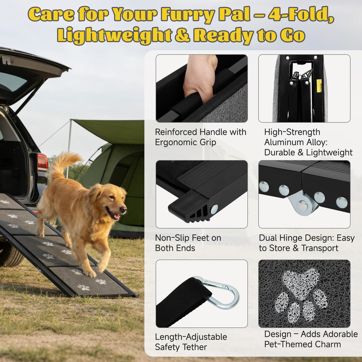 Upgraded Dog Ramp for Car 71" X-Long & 19.7" Wider Portable Dog Ramps for Large Dogs Non Slip Rug Surface Extra Wide Steps for SUV Car and Truck Folding Dog Ramp Supports Up to 270LBS