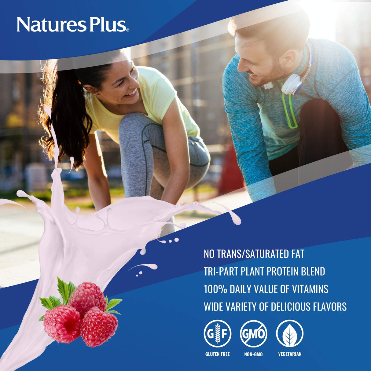 NaturesPlus SPIRU-TEIN Shake - Raspberry Royale Flavor - 1.12 lbs, Protein Powder - Plant Based Meal Replacement, Vitamins & Minerals for Energy - Vegetarian, Gluten-Free - 15 Servings