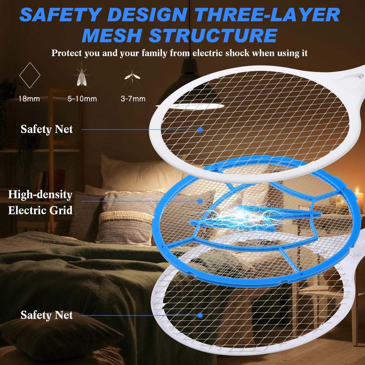 Qualirey Electric Fly Swatter 2 in 1 Rechargeable Mosquito Swatters UV Light Bug Zapper Racket Fly Mosquito Zapper Insect Control for Home Bedroom Kitchen Office Backyard Patio Indoor Outdoor (4 Pcs)