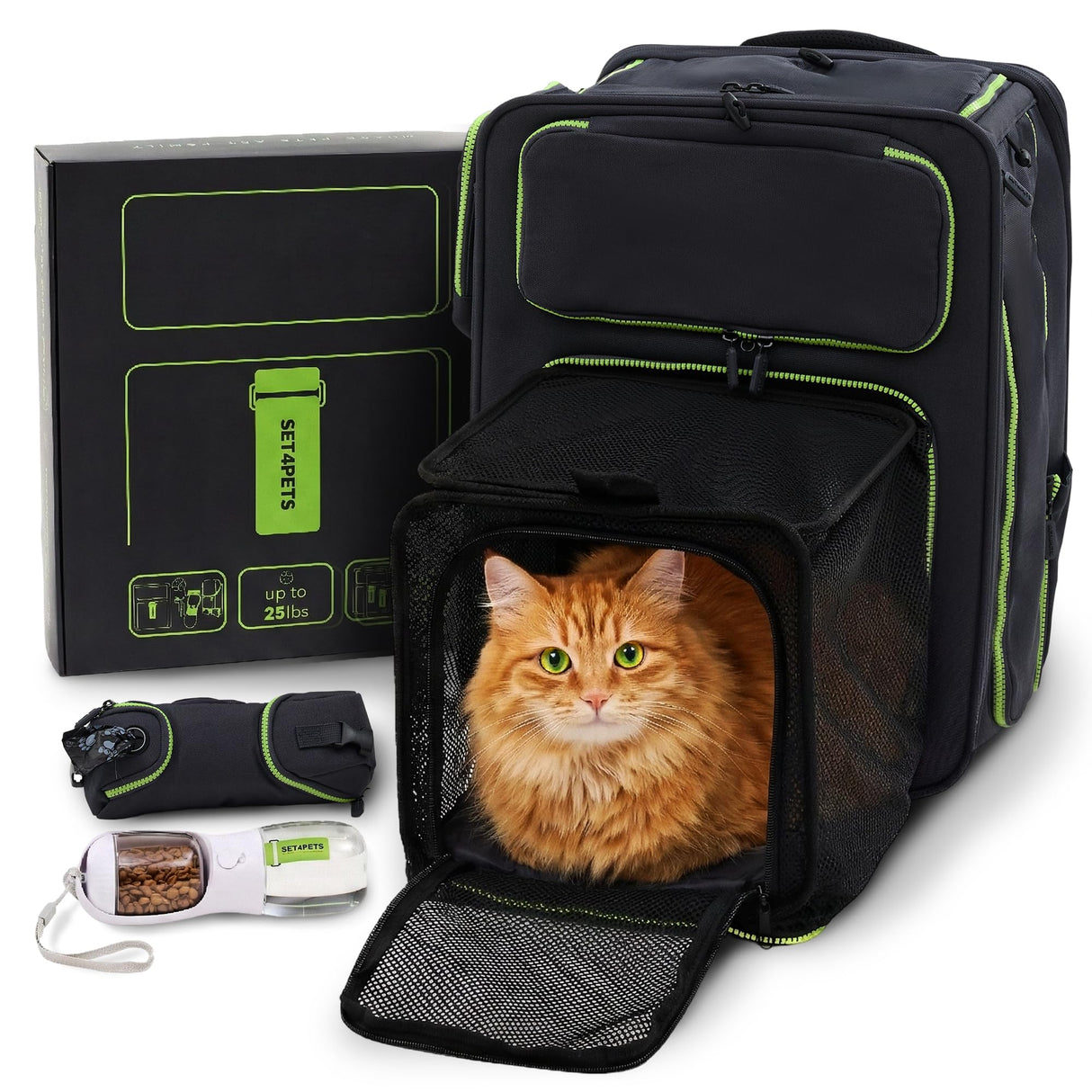 Cat Carrier Backpack for Travel & Car with Seat Belt Safety System, Expandable Pet Carrier for Cats & Small Dogs up to 25 lbs, Breathable, Durable, Foldable, Travel Friendly