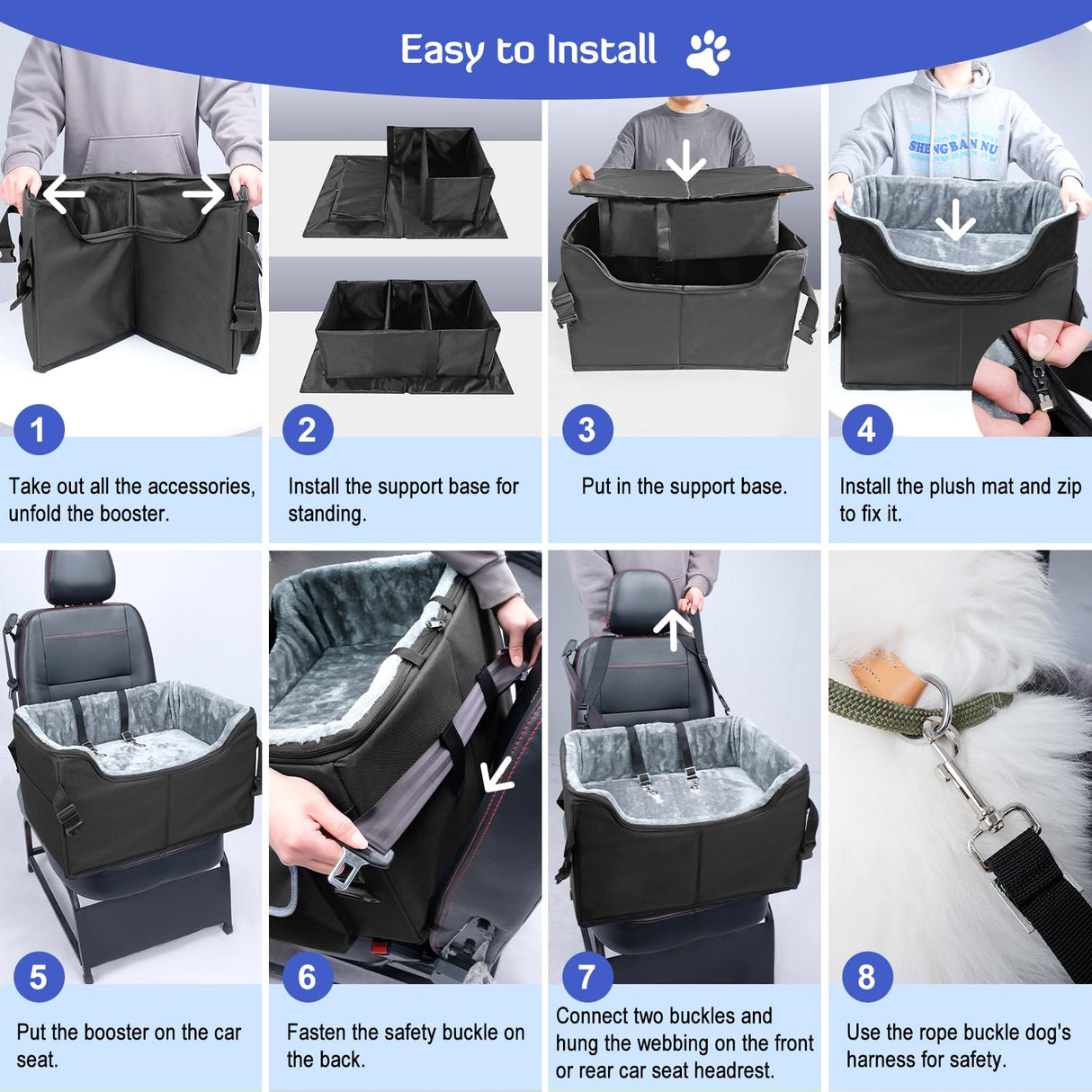 INFANZIA Dog Booster Car Seat for Small Medium Dogs, Elevated Pet Car Seats with Safety Leash for Pets Under 45Lbs, Washable Lookout Puppy Travel Seat with Storage Pockets (Medium, Black)