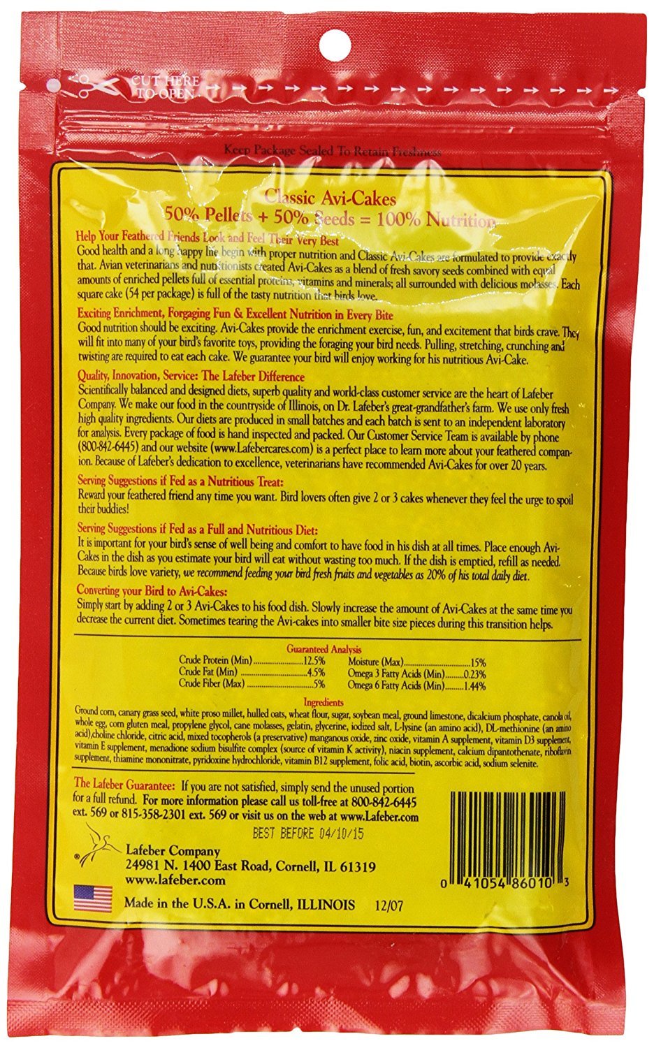 (3 Pack) Lafeber's Original Flavor Avi-Cakes for Parakeets, Cockatiels & Conures