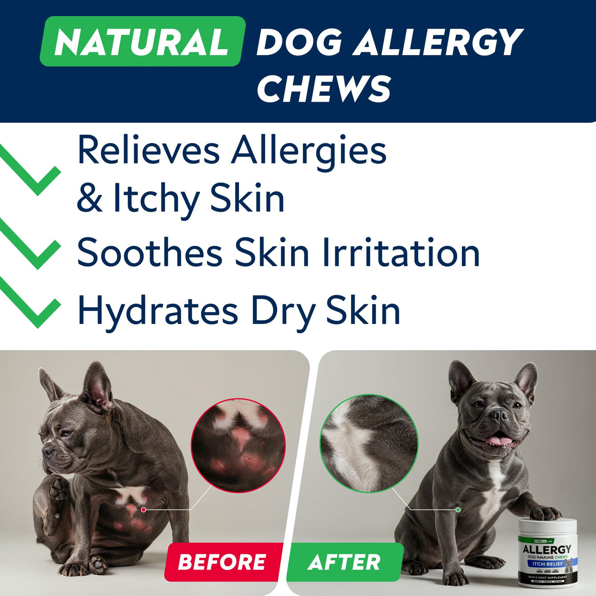 StrellaLab Dog Allergy Relief & Anti Itch Support Chews w/Omega 3: Real Ingredients, Real Taste! Skin & Coat Immune Supplement w/Fish Oil, Pumpkin & Enzymes — Developed by Experts - Made in USA -180Ct