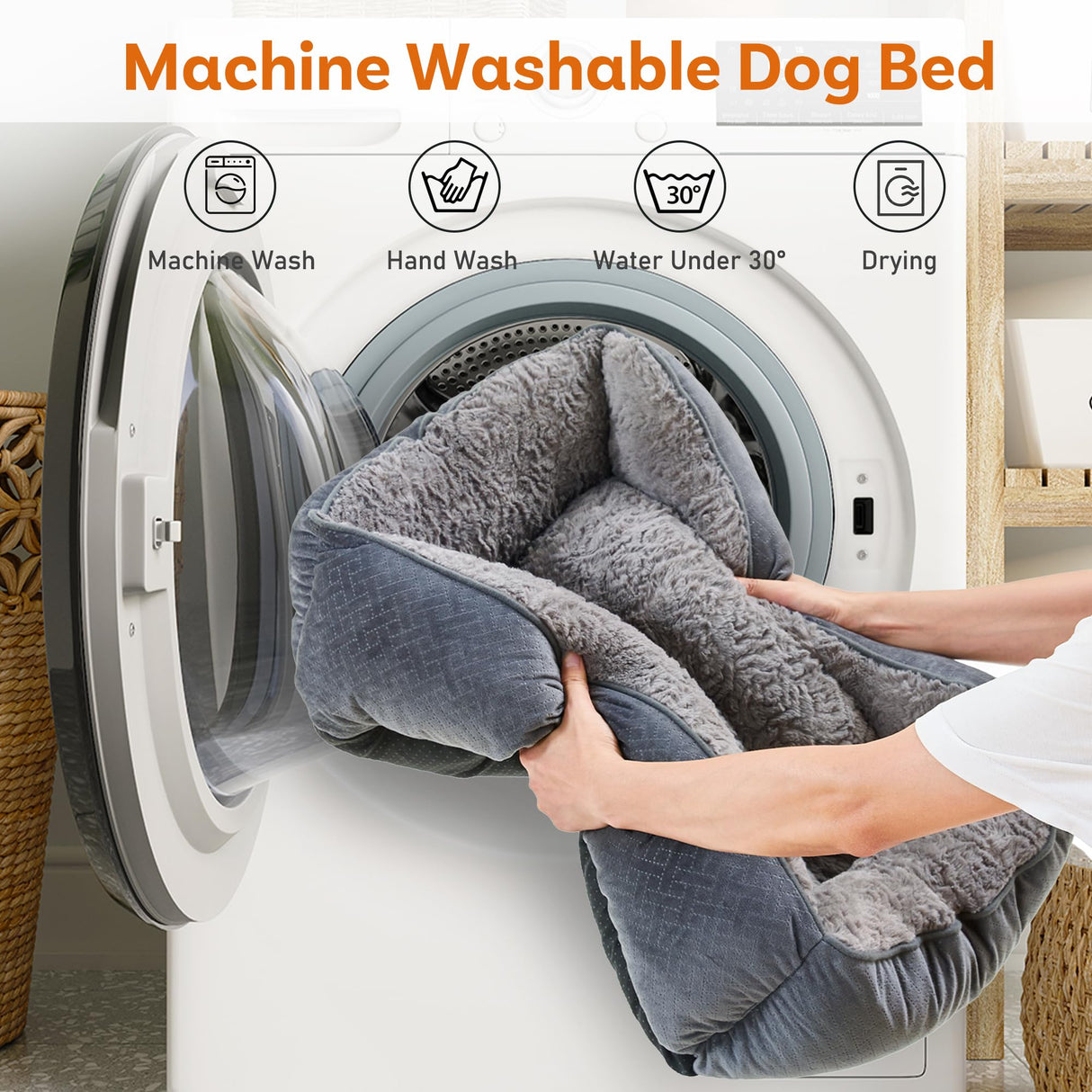 Dog Bed for Small Dogs Washable, Super Soft Durable Cat Bed, Warming Soft Calming Puppy Bed Pet Bed with Anti-Slip Bottom, Grey, 20 x 19 x 6inch