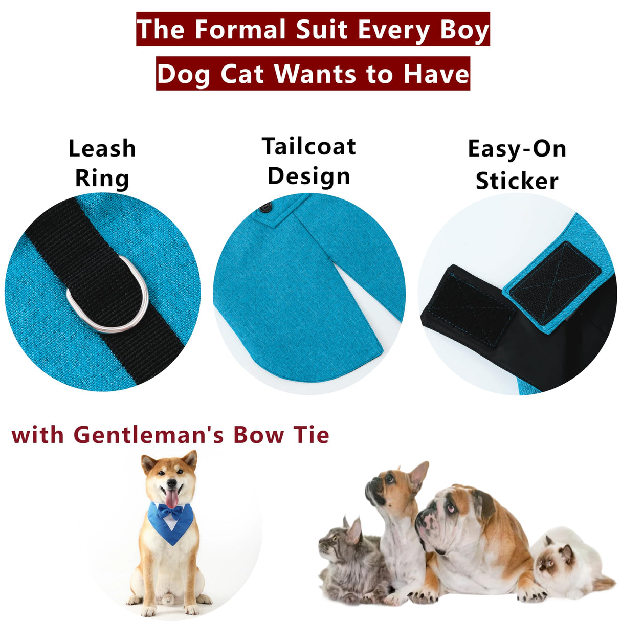Dog Tuxedo Suit and Bandana Set Boy Dog Prince Bow Tie Shirt Formal Dogs Wedding Attire for Large Medium Dogs (Navy Blue,Small)