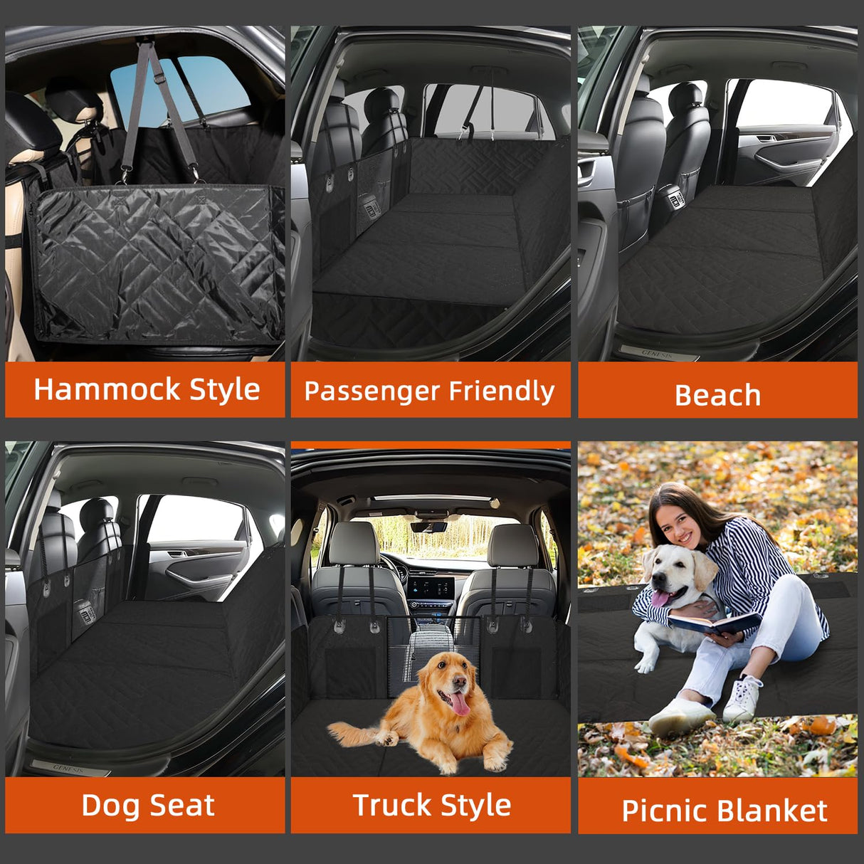 MIROZO Dog Car Seat Cover for Back Seat,Back Seat Extender for Dogs,600D Heavy Dog Seat Cover,Pet Seat Protector,Large Space Travel Bed for Dog with 3-Fold Bottom for Car Mid-Size SUV/Small Truck