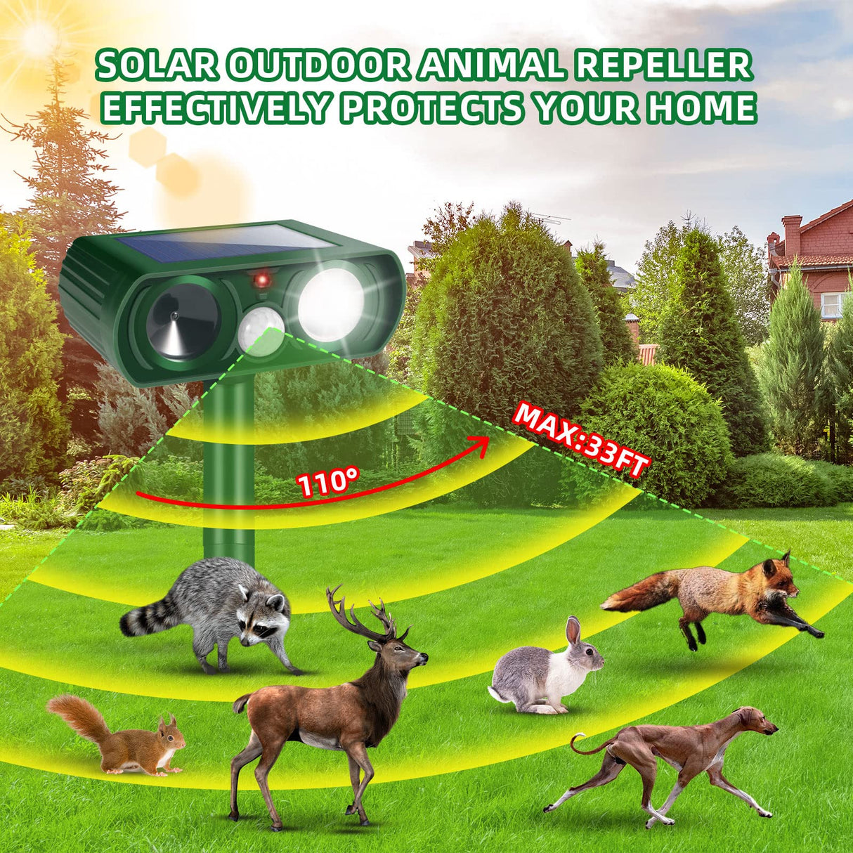 4 PCS Solar Animal Repeller, Ultrasonic Animal Repellent Outdoor with Motion Detection Cat Rabbit Repellent Deer Repellent Devices Waterproof Raccoon Dog Skunk Repellent Deterrent for Yard Garden Farm