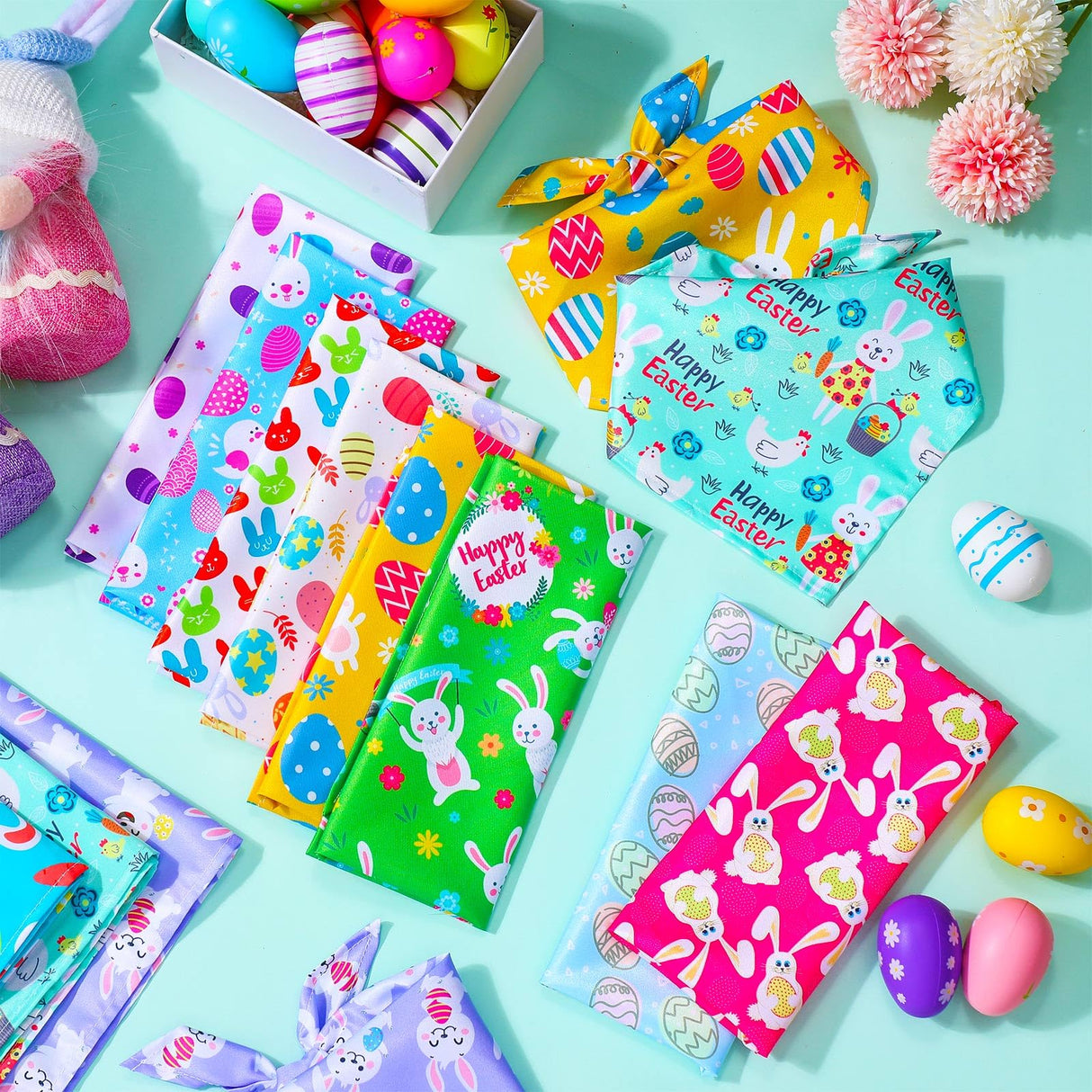SilTriangle 100 Pcs Easter Dog Bandanas Bulk Colorful Easter Egg Bunny Carrot Dog Scarf Puppy Bibs Spring Cat Kerchief Holiday Bandanas for Small to Medium Pet