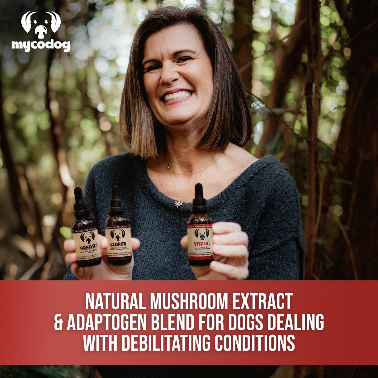 MycoDog Vitality - Mushroom & Adaptogen Supplement for Dogs - Immune Health, Senior Dog, & Daily Wellness Support - Turkey Tail Mushroom for Dogs, Reishi, Chaga