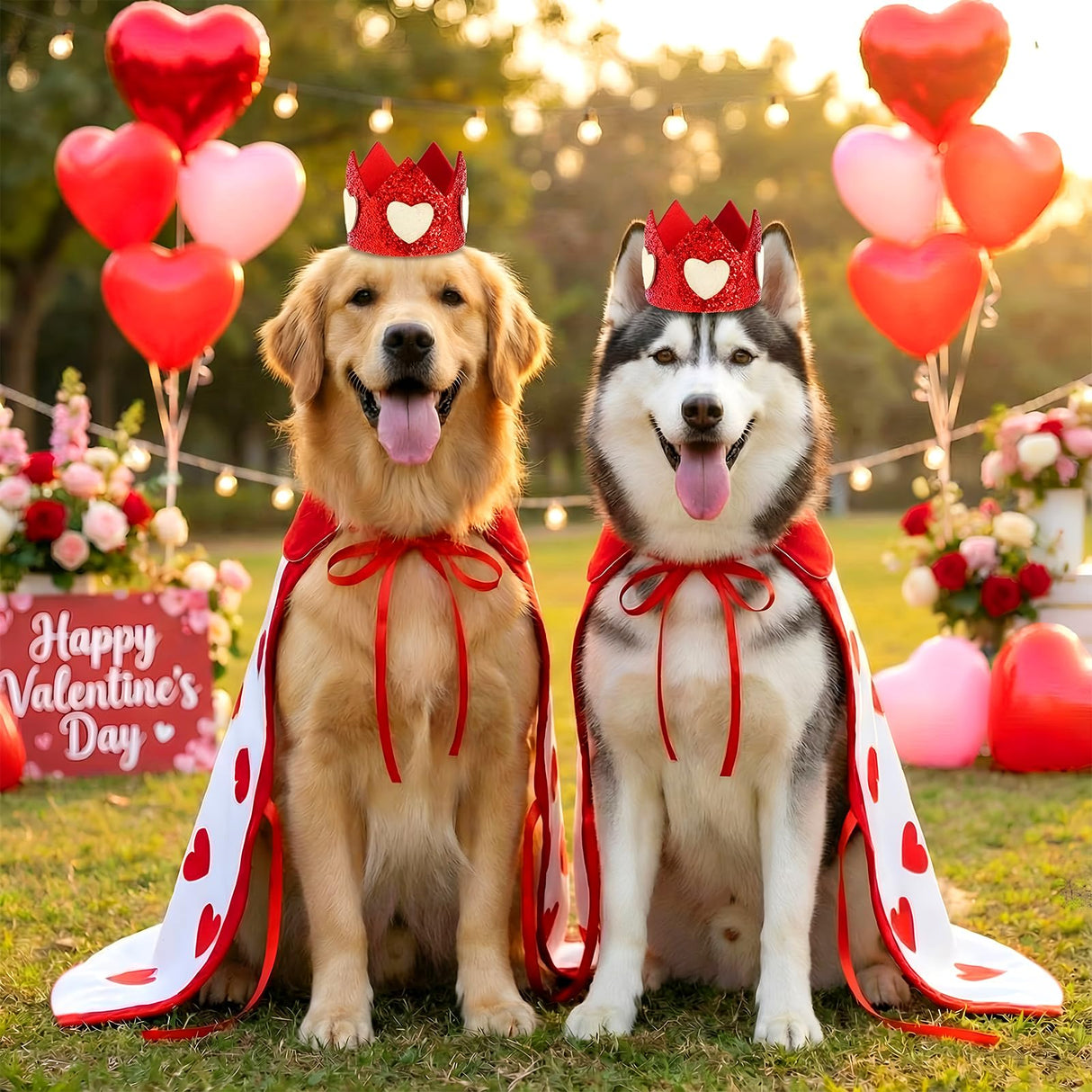 Hillban Valentine's Day Dog Costume Heart Crown and Cape Cover Set Dog Queen Valentines Outfit Heart Cape Hat for Small, Medium, Large Dogs and Pets(L)