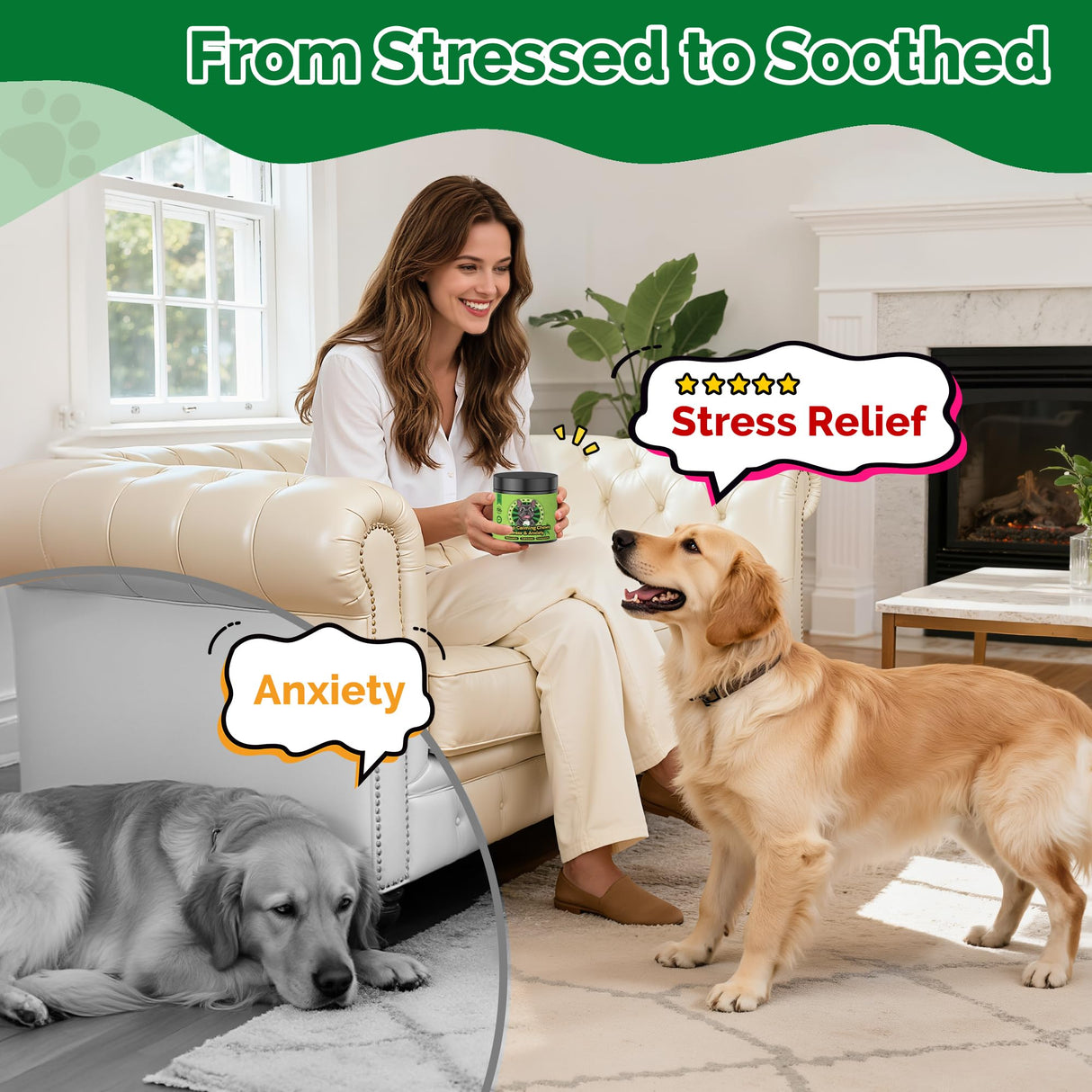 DOGVC Hemp Calming Chews for Dogs Calming Chews - Anxiety Relief Treats, Dog Calming Relaxing Treats Care Hemp Quiet Moments for Dogs Thunderstorm Fireworks Separation Anxiety Relief, Beef, 120 Ct