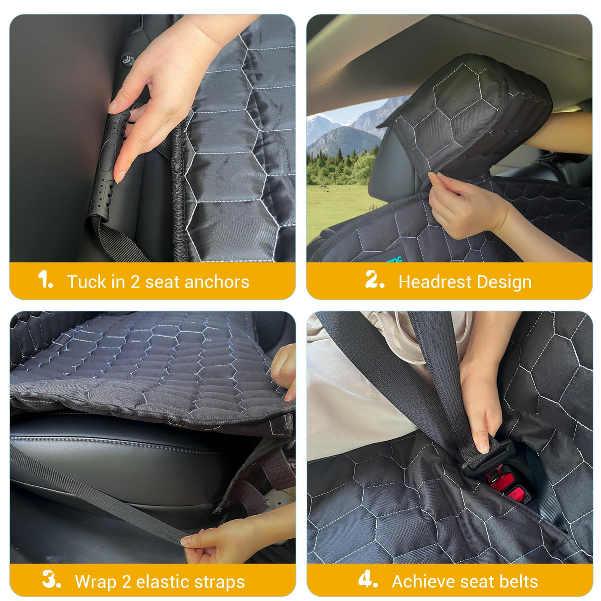 Meginc Dog Car Seat Covers for Tesla Model 3,100% Waterproof Back Seat Cover for Cars Armrest Compatible Nonslip Car Rear Seat Protector for Dogs & Kids, Easy Clean Tesla Model 3 Accessories