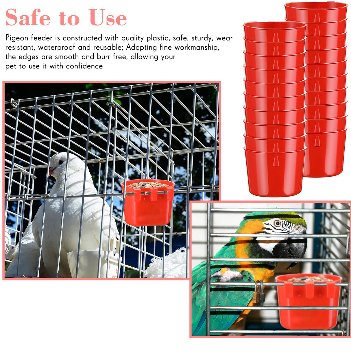 Sumind 60 Pcs Cage Cups Chicken Feeder Birds Hanging Feeders Seed Bowl 8 oz Plastic Water Bowl Hanging Chicken Gamefowl Waterer Feeding Watering Dish Coop Cups for Parrot Parakeet Poultry(Red)
