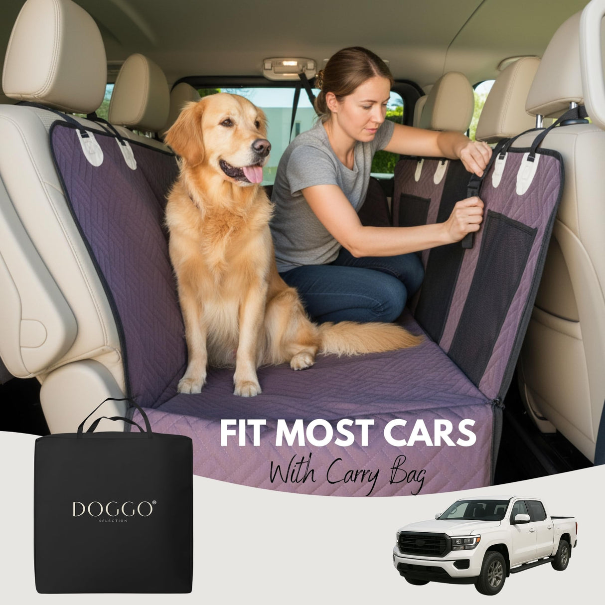 DOGGO Selection Back Seat Pet Cover for Dogs, Premium Dog Hammock for Car with Hard Bottom | XL, Waterproof & Washable | Dog Car Seat Cover for Large | Fits Large SUV, Trucks (Brown)