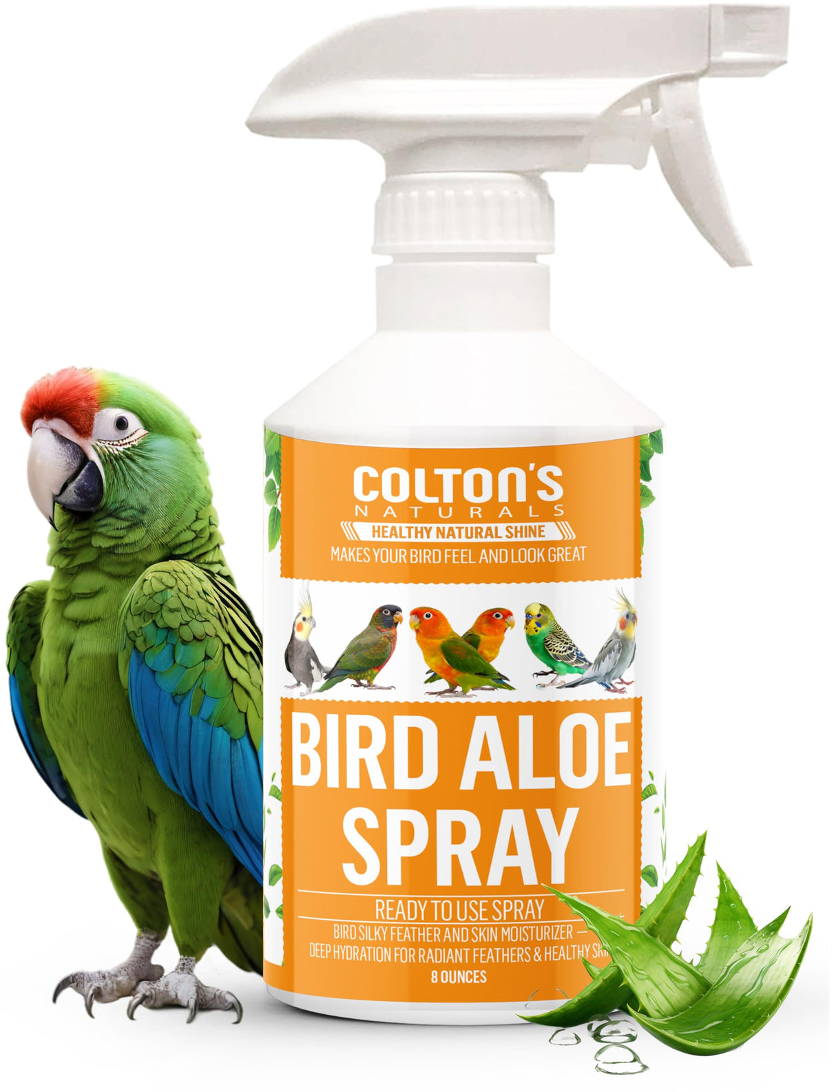 Bird Aloe Vera Spray – Soft Feathers Conditioner & Skin Moisturizer -16 OZ- for Parrots, Cockatiels, Conures & All Birds – Natural Aloe Mist for Molting Relief, Sooths Itchy Dry Skin Feather Plucking