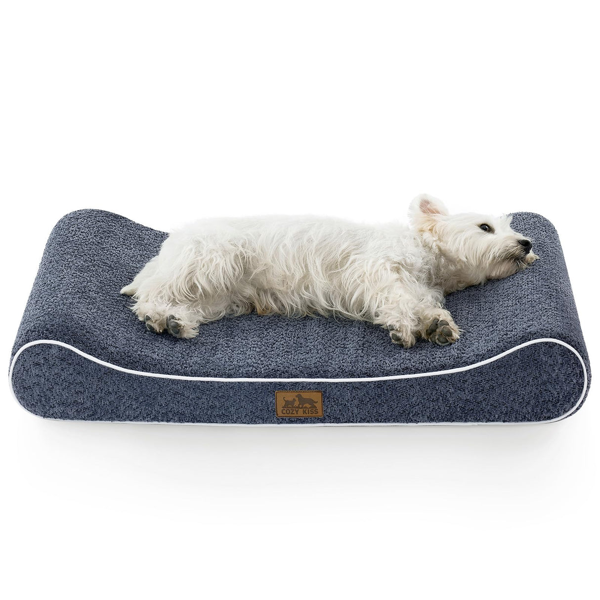 COZY KISS Orthopedic Dog Bed for Medium Dogs up to 65 lbs - Removable Washable Cover with Waterproof Lining & Non-Skid Bottom, Cotton-Polyester Blend Boat-Shaped Lounger Mattress, M(36x24x5.5in), Blue