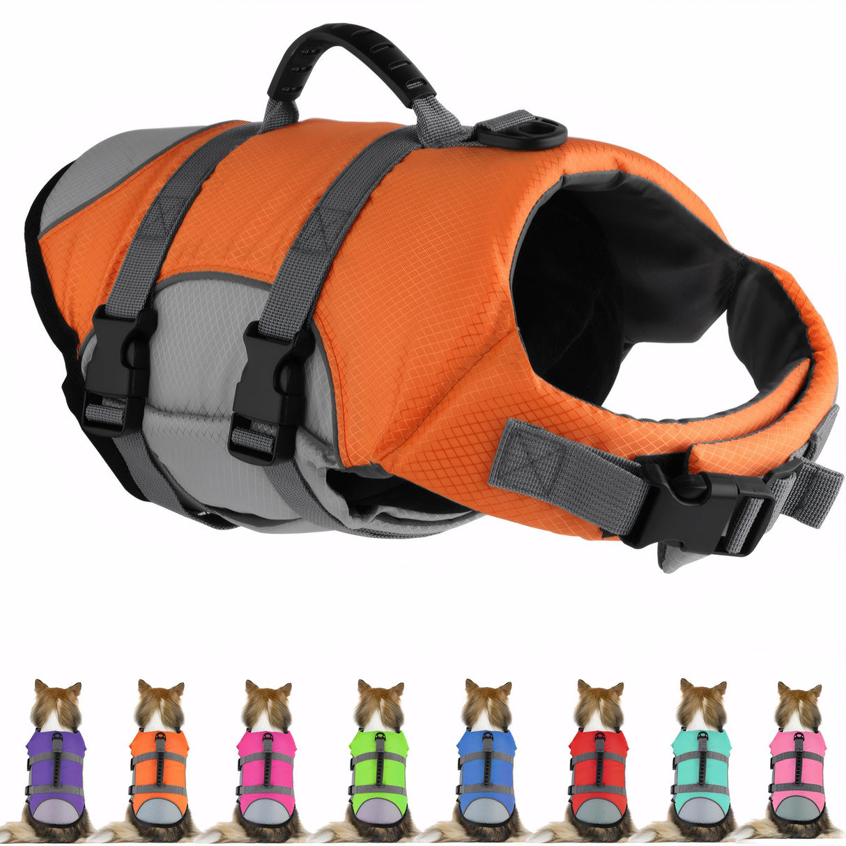 Mklhgty Dog Life Jacket, Reflective Adjustable Dog Life Vest with Rescue Handle for Swimming and Boating, Ripstop Pet Safety Life Preserver for Small, Medium and Large Dogs