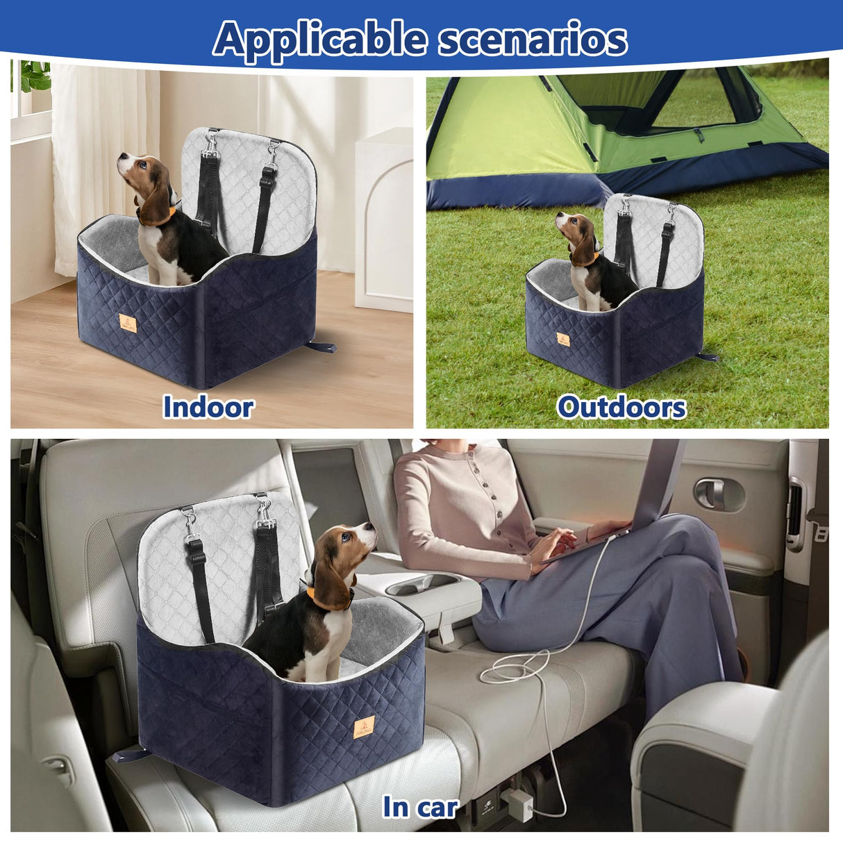 Dog Car Seat for Small/Medium Dogs, Dog Booster with Thick Memory Foam Two Layers of Elevated Cushion, Fully Detachable and Washable, Pet Booster Seat for Travel Accessories