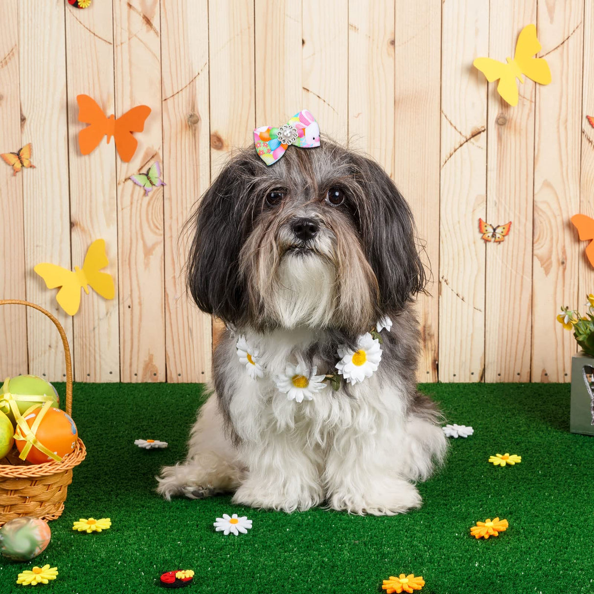 Waydress 40 Pieces Easter Dog Bows Rabbit Bunny Egg Hair Bowknot Pet Easter Bows with Rubber Bands Puppy Easter Rhinestone Bows Handmade Dog Easter Grooming Accessories for Easter Pet Supplies