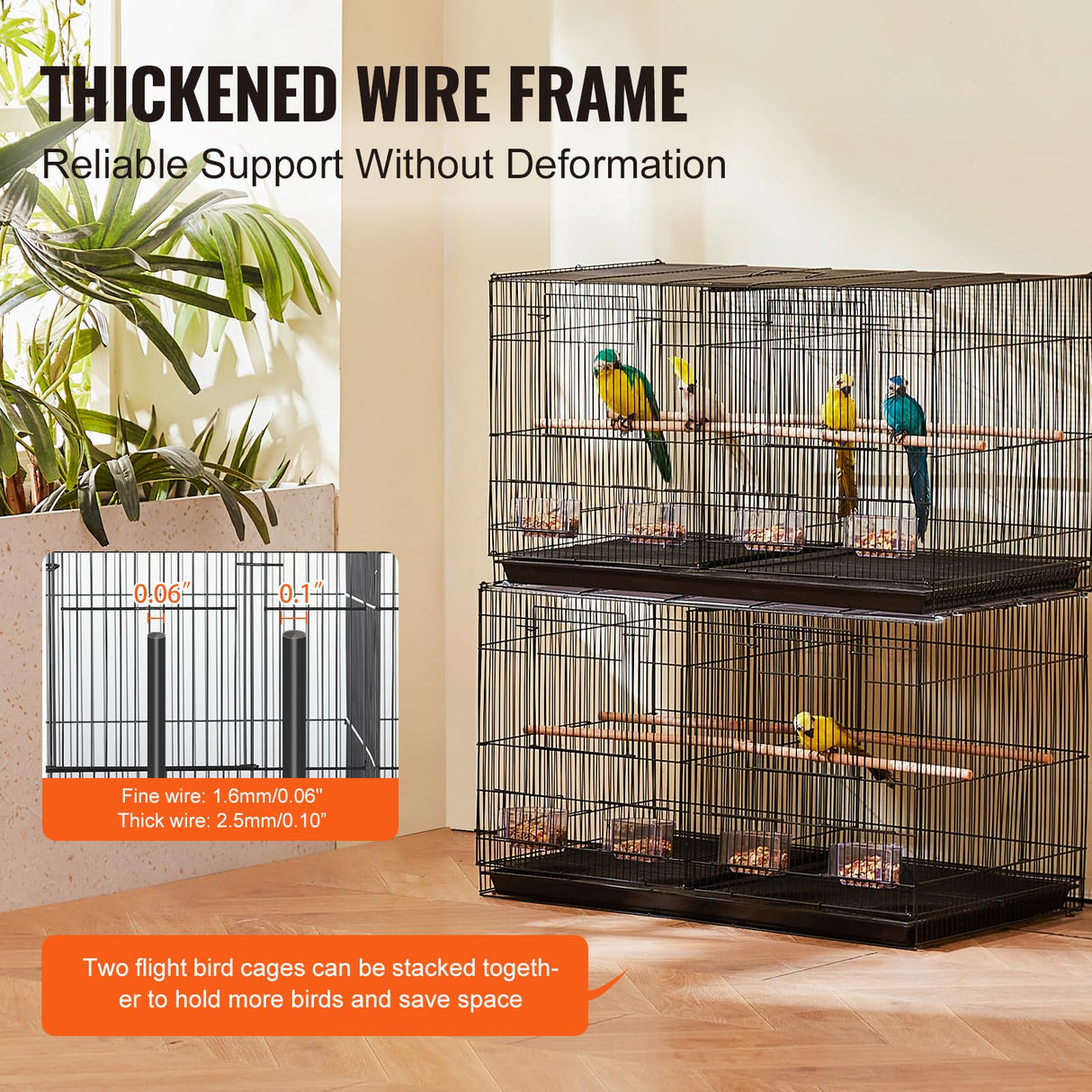 VEVOR 30-inch Flight Bird Cage, Stackable Divided Small Parakeet Cage for Parrots Canaries Cockatiels Lovebirds Finches Budgies Conures Macaws Pet Travel Birdcage with Handle and Perches