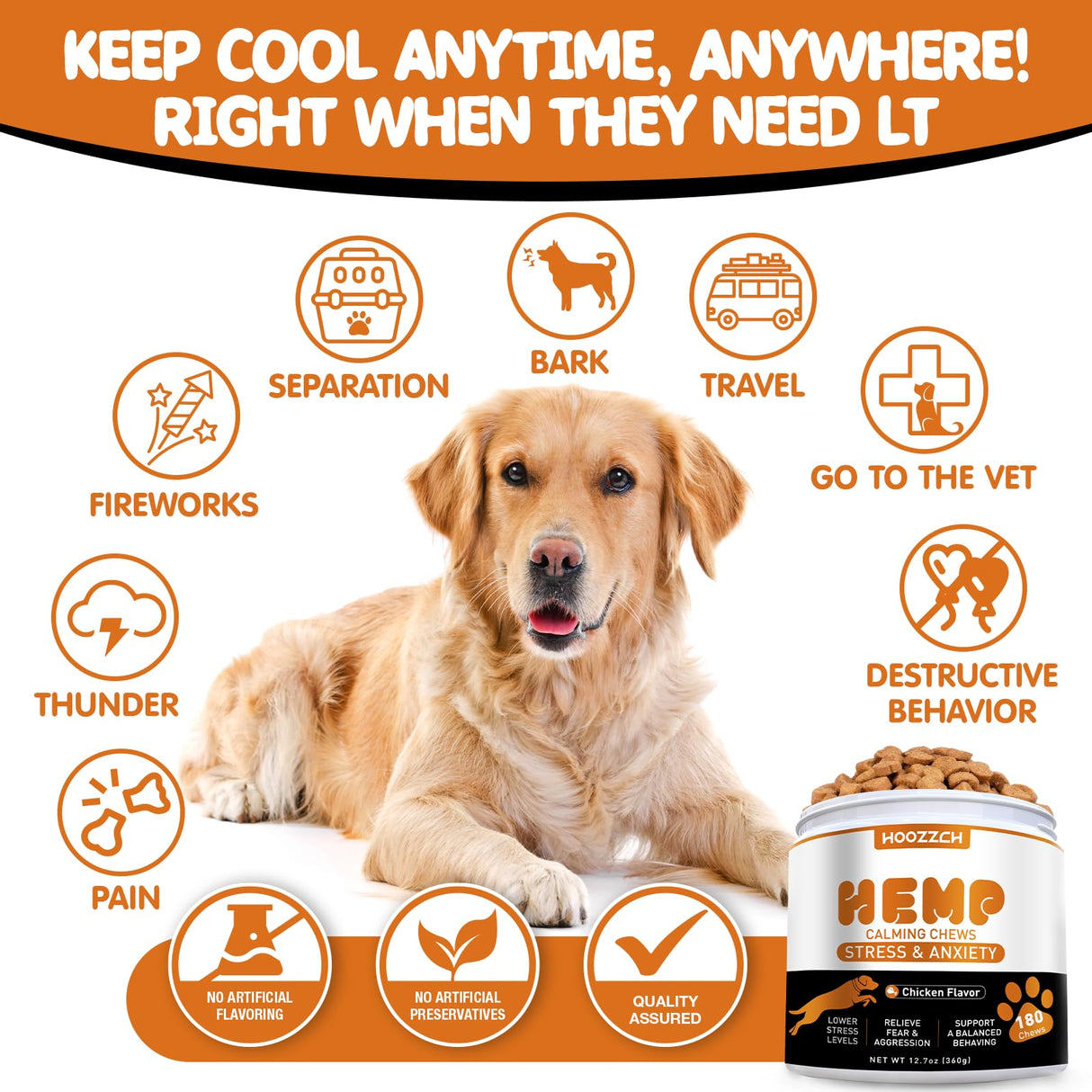 Calming Chews for Dogs - Anxiety Relief Treats Helps with Advanced Stress Relief, Separation Aid, Barking, Composure, Promote Relaxation - All Ages & Sizes, 180 Soft Chews