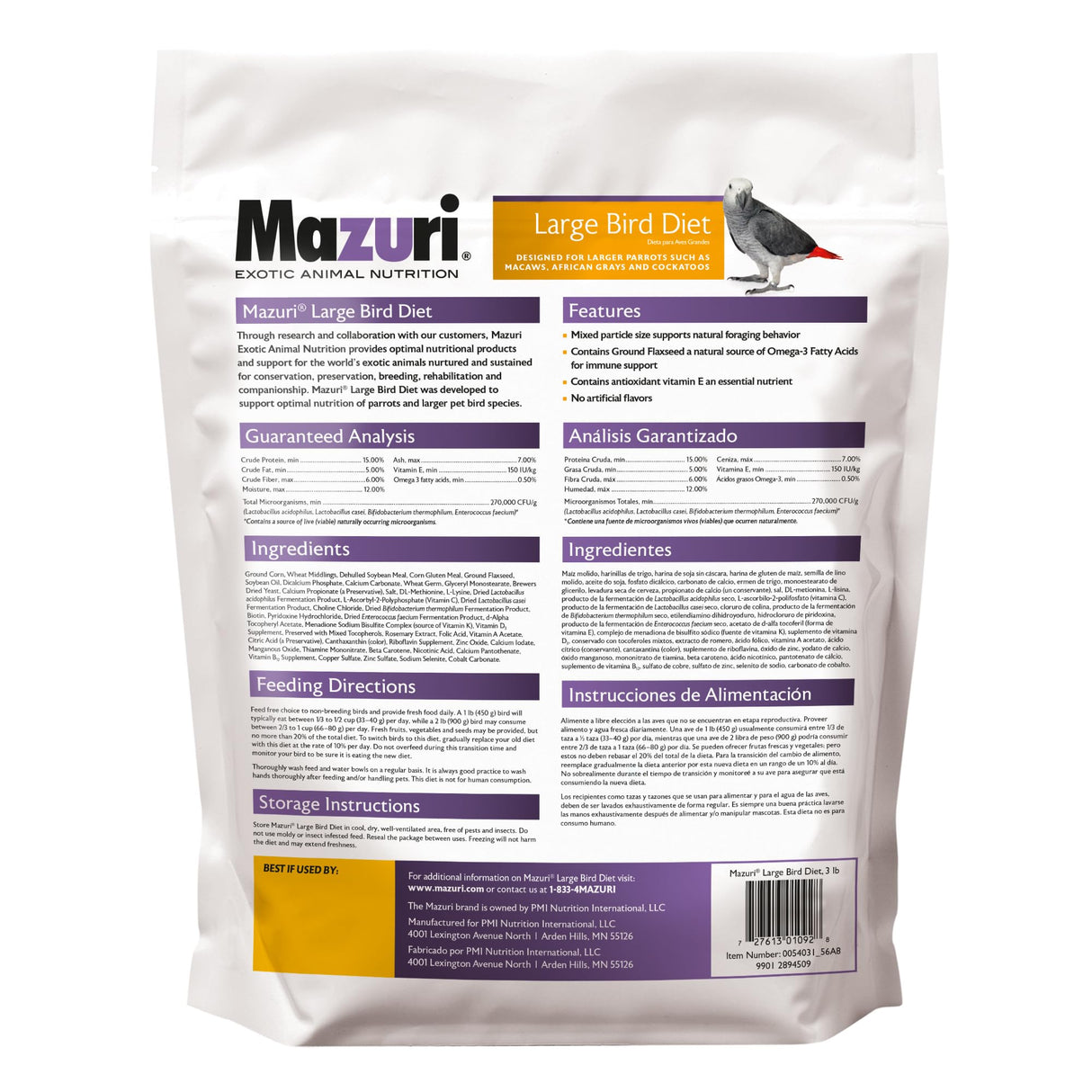 Mazuri | Nutritionally Complete Food for Large Birds | 3 Pound (3 lb.) Bag
