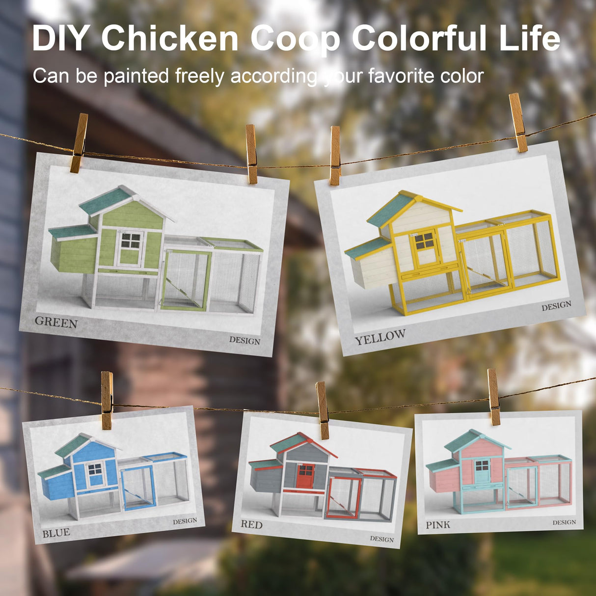 Outdoor Chicken Coop for 2-4 Chickens Wooden Hen House Poultry Pet Hutch Run Cage w/Waterproof Asphalt Roof, Ramp, Nesting Box, Wire Fence (80")