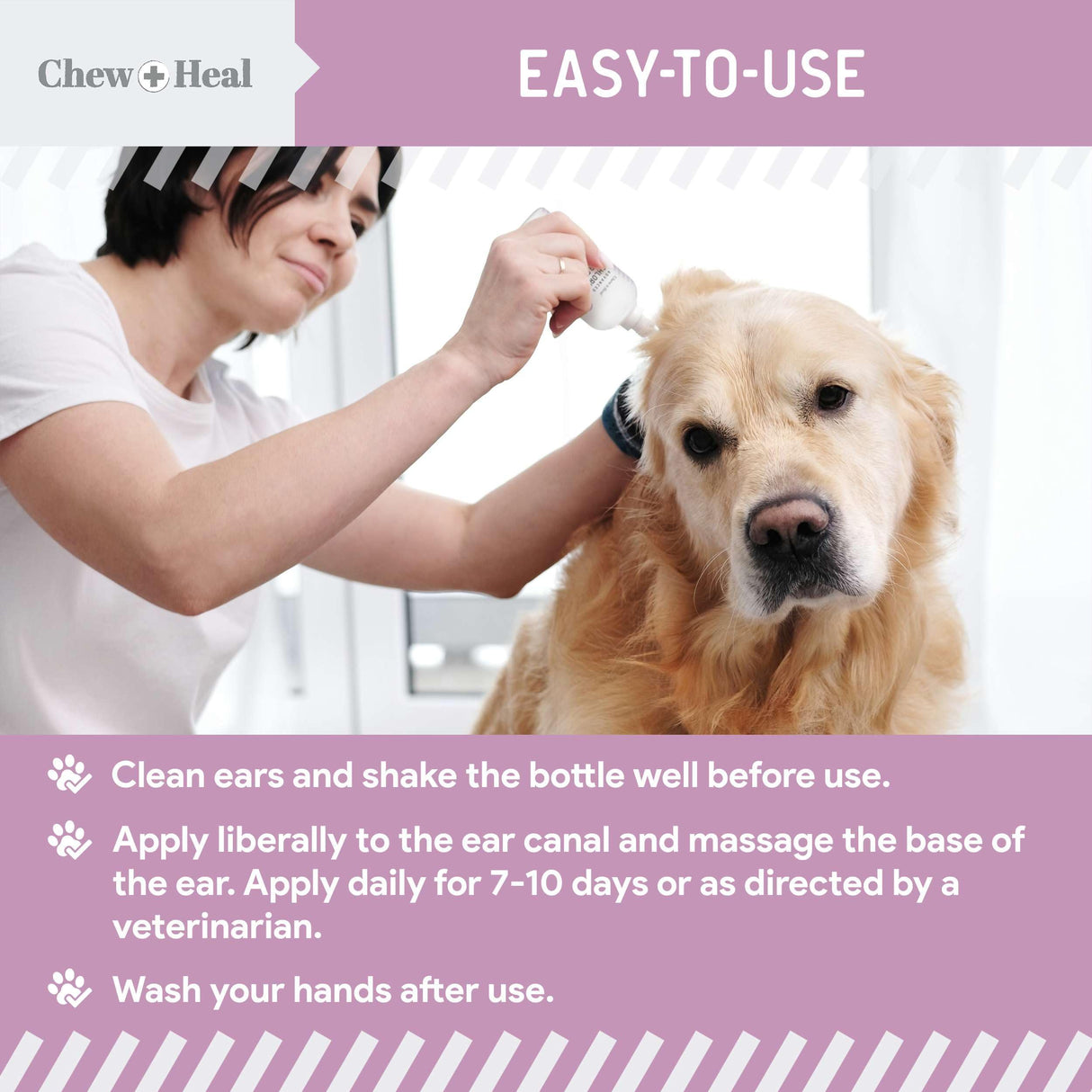 Chew + Heal Labs Dog Ear Cleaner - Medicated Dog Ear Buildup Drops for Dirt and Wax - 12 oz Advanced Flush with Chlorohexidine and Ketoconazole - Made in The USA