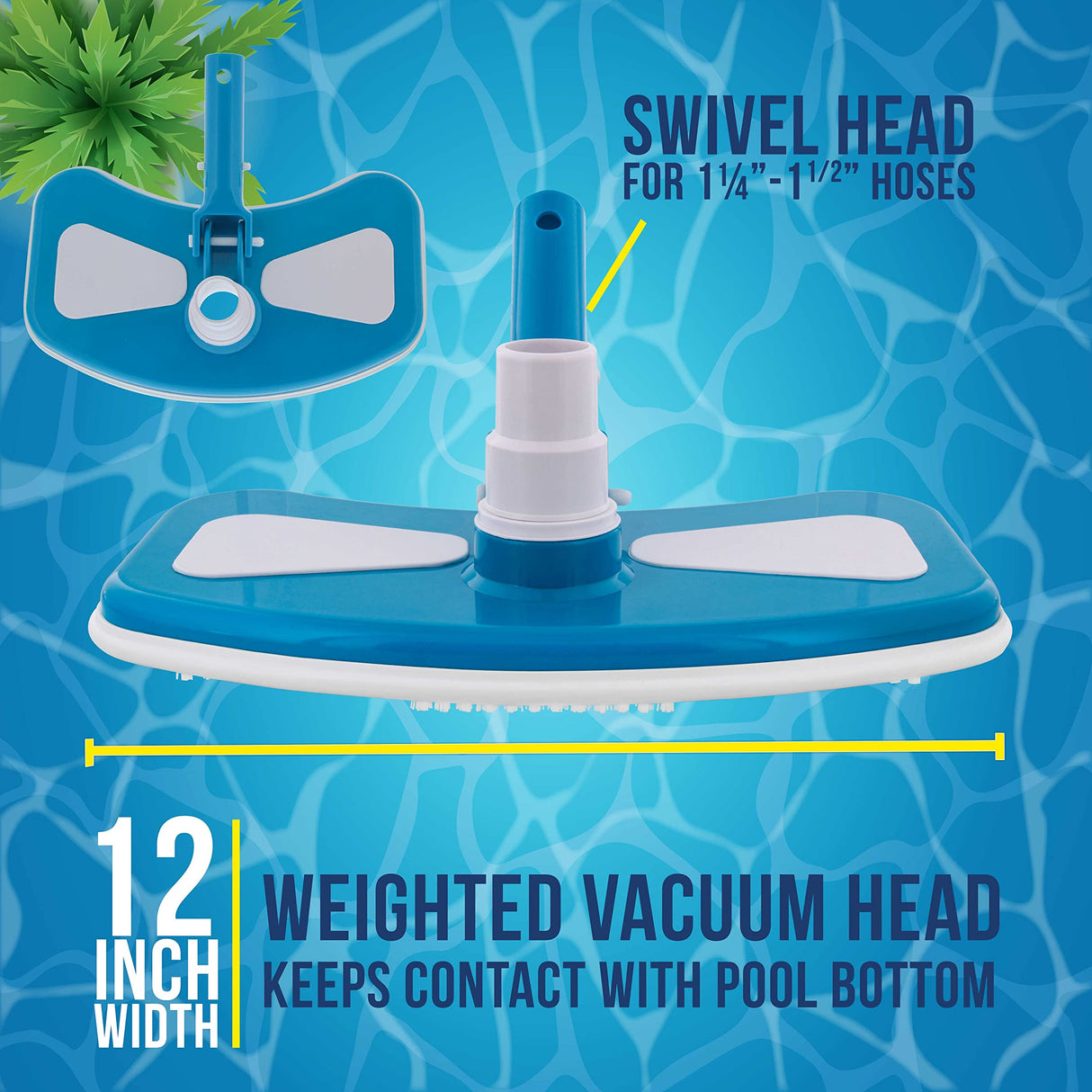 U.S. Pool Supply 12" Deluxe Weighted Butterfly Pool Vacuum Head, Swivel Hose Connection, Pole Handle, Protection Bumper - Clean Debris Above Ground & In-Ground Swimming Pools, Spas – Vinyl Liner Safe