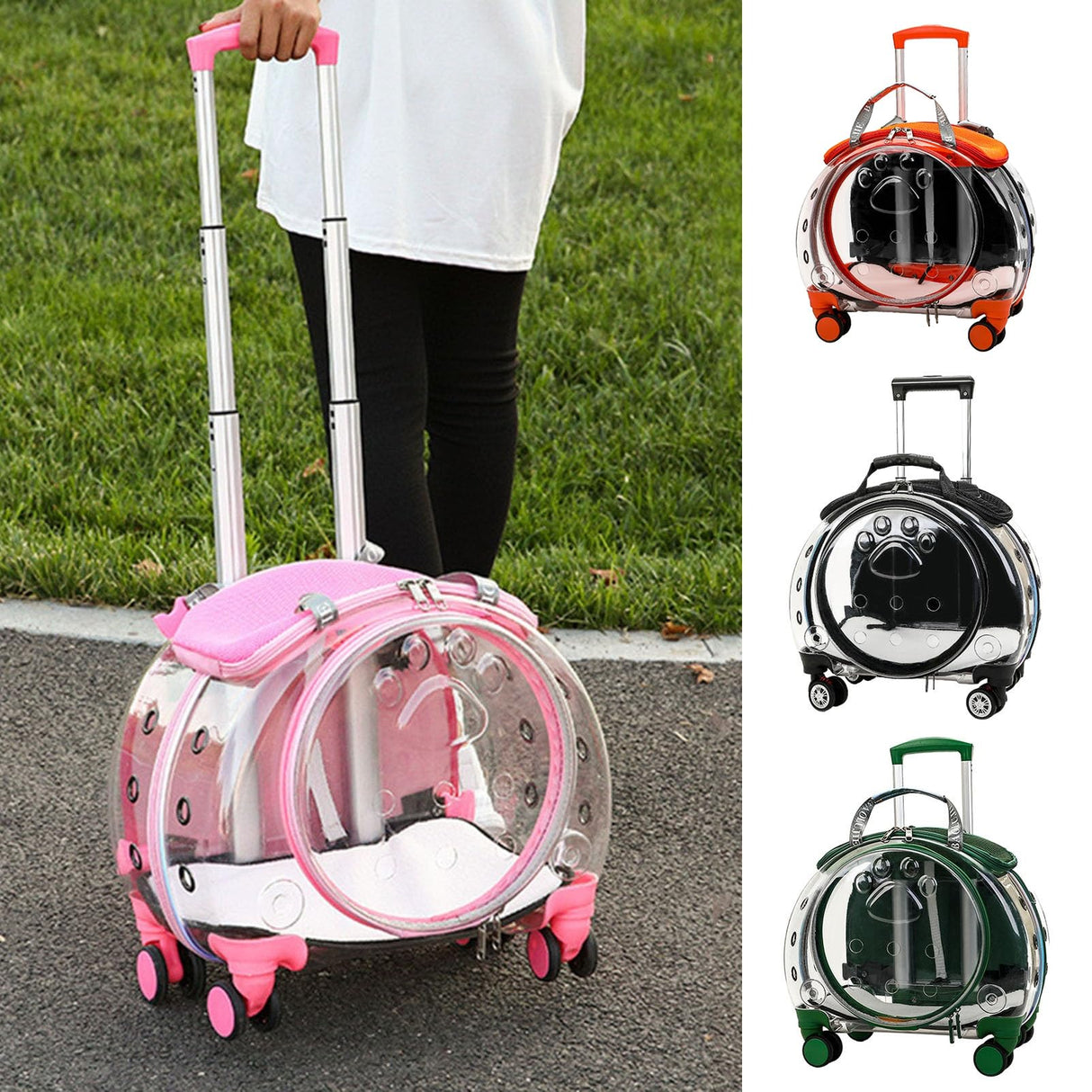 Fukursul Cat Carrier with Silent Wheels Telescopic Handle, Pet Trolley Backpack,Pet Carrier for Cat, Pet Strollers for Small Dogs, Portable Cats Dogs Travel Backpack, Pet Rolling Carrier Black
