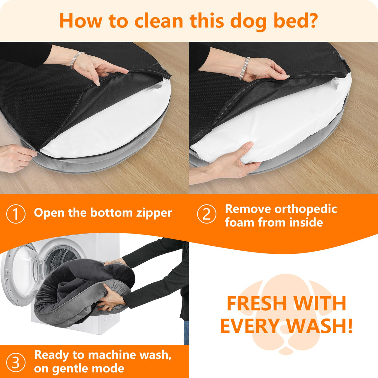 Dwanton Orthopedic Dog Bed for Large Dogs with Gel Memory Foam, Waterproof Dog Sofa, Washable Pet Bed with Four Sided Bolster Cushion, Removable Cover & Non-Slip Bottom, 42", Dark Gray